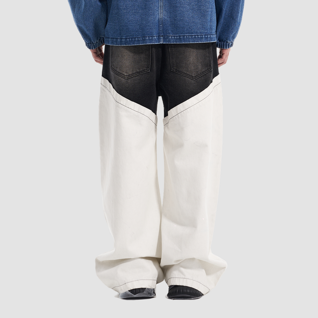 VANN VALRENCE Washed Contrast Panel Oversized Jeans-Jeans-S-Free Shipping Leatheretro