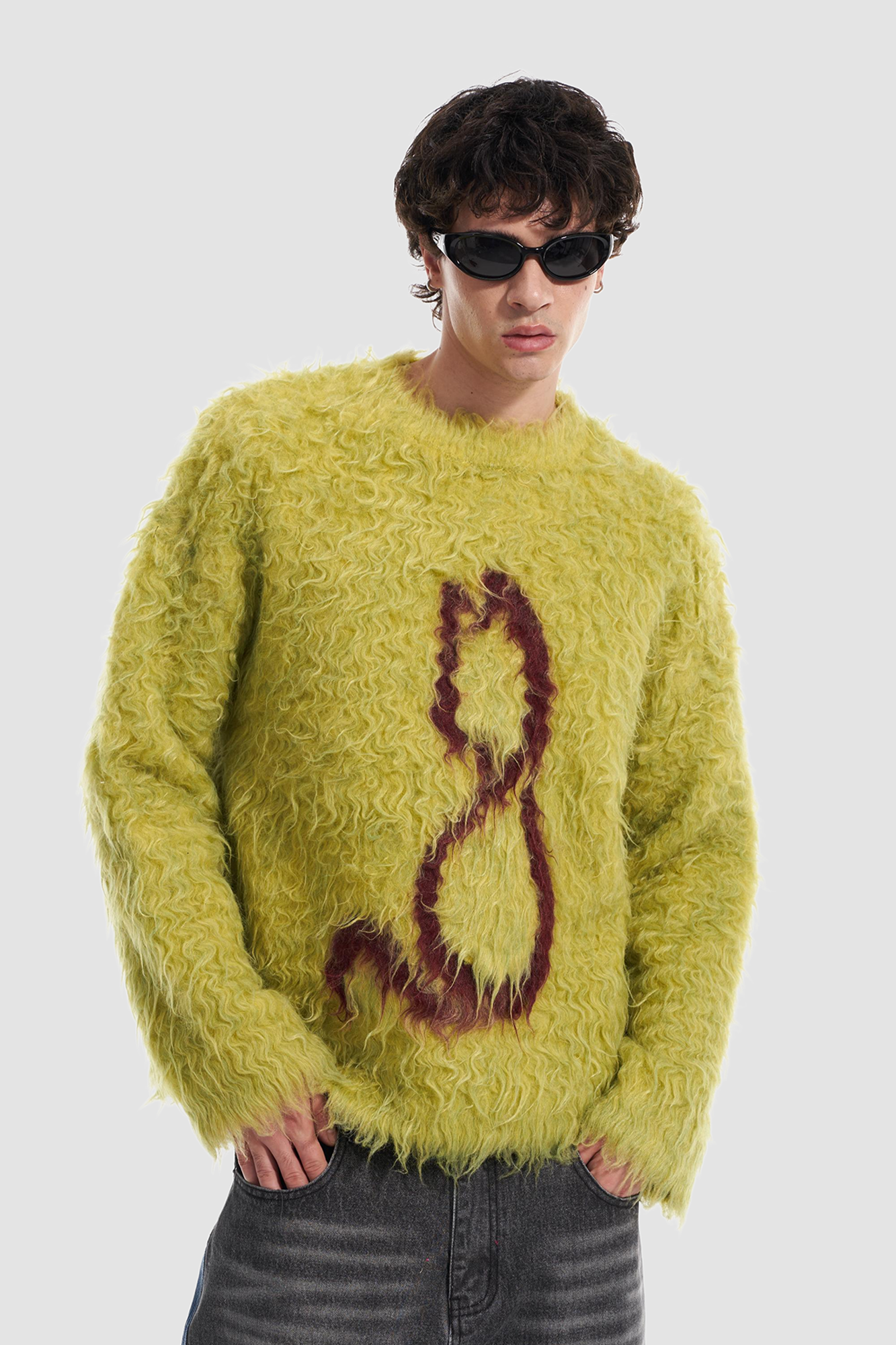 VANN VALRENCE Fuzzy Cat Intarsia Mohair Sweater-Sweater-S-Green-Free Shipping Leatheretro