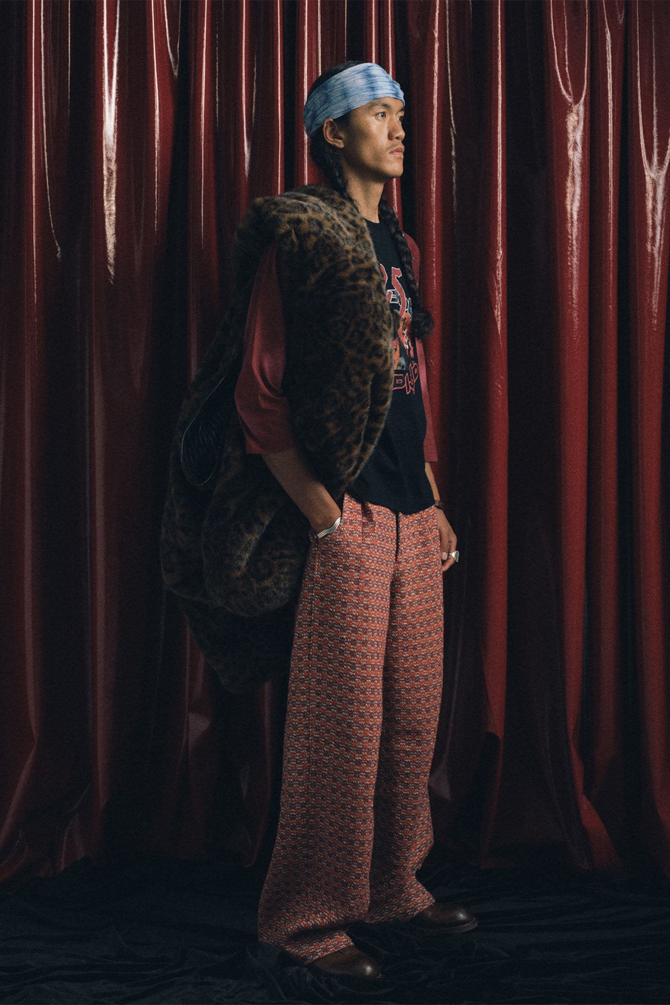 TRECLUB Tweed PU Pocket Straight-Leg Pants-Pants-S-Free Shipping Leatheretro