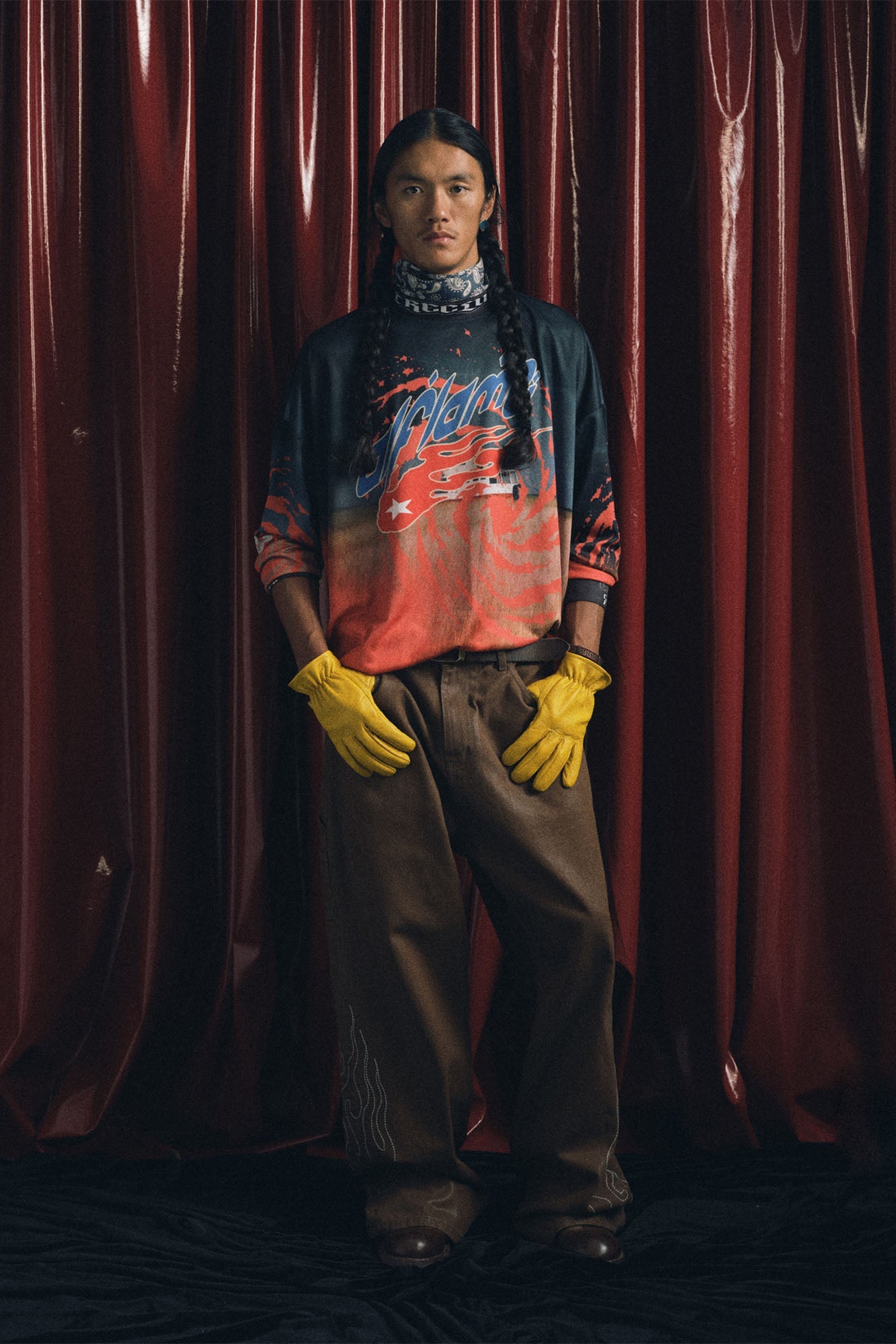 TRECLUB Waxed Flame Embroidery Jeans-Jeans-S-Free Shipping Leatheretro