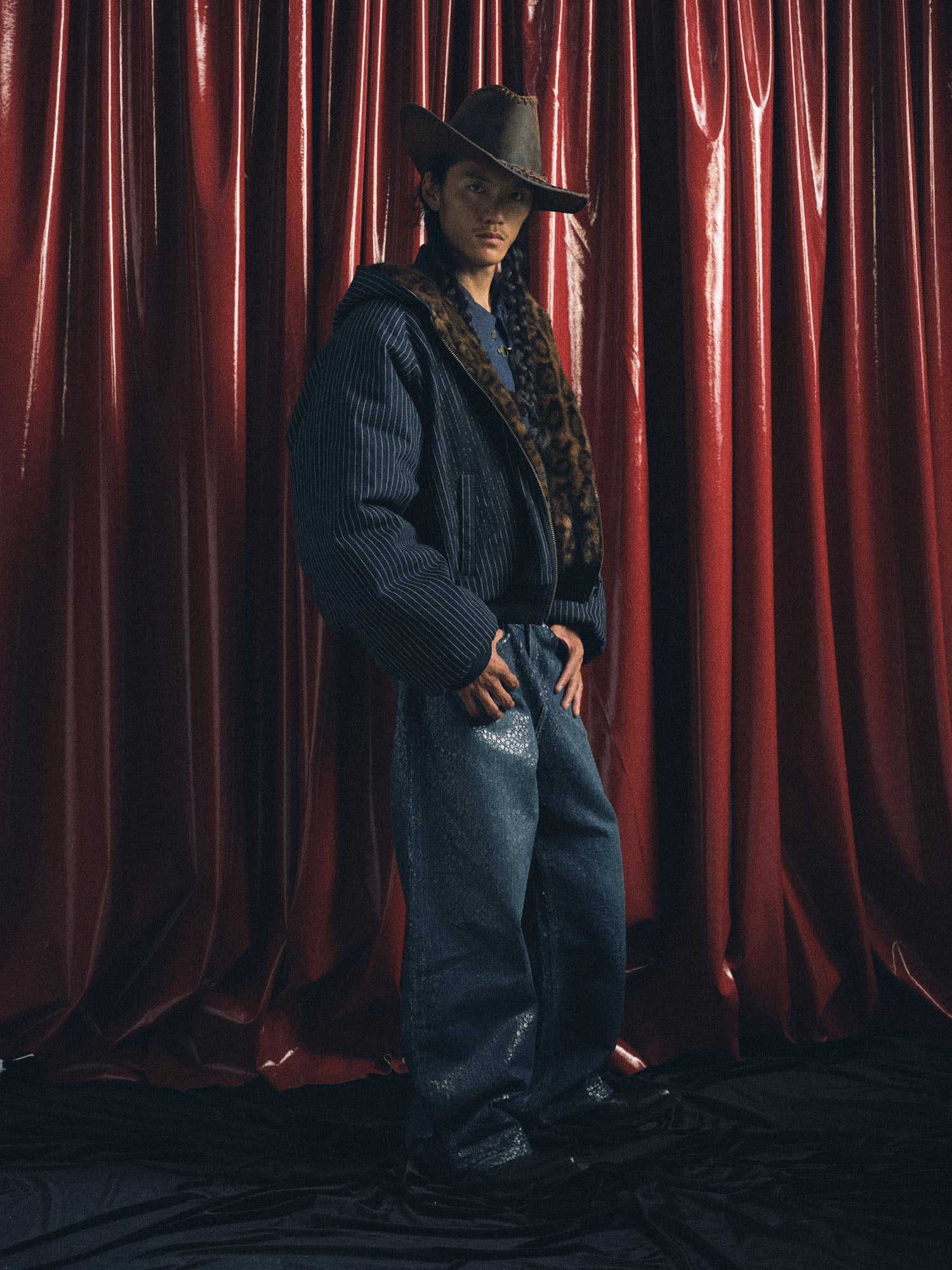 TRECLUB Leopard Lining Striped Bomber Jacket-Jacket-S (Preorder)-Free Shipping Leatheretro