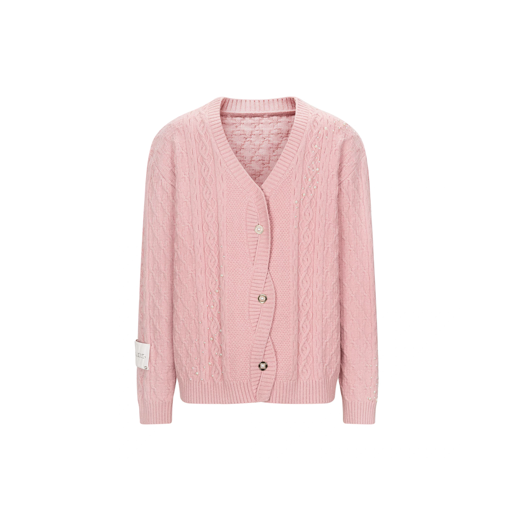 TIWILLTANG Pearl-Embellished Cable Knit Cardigan