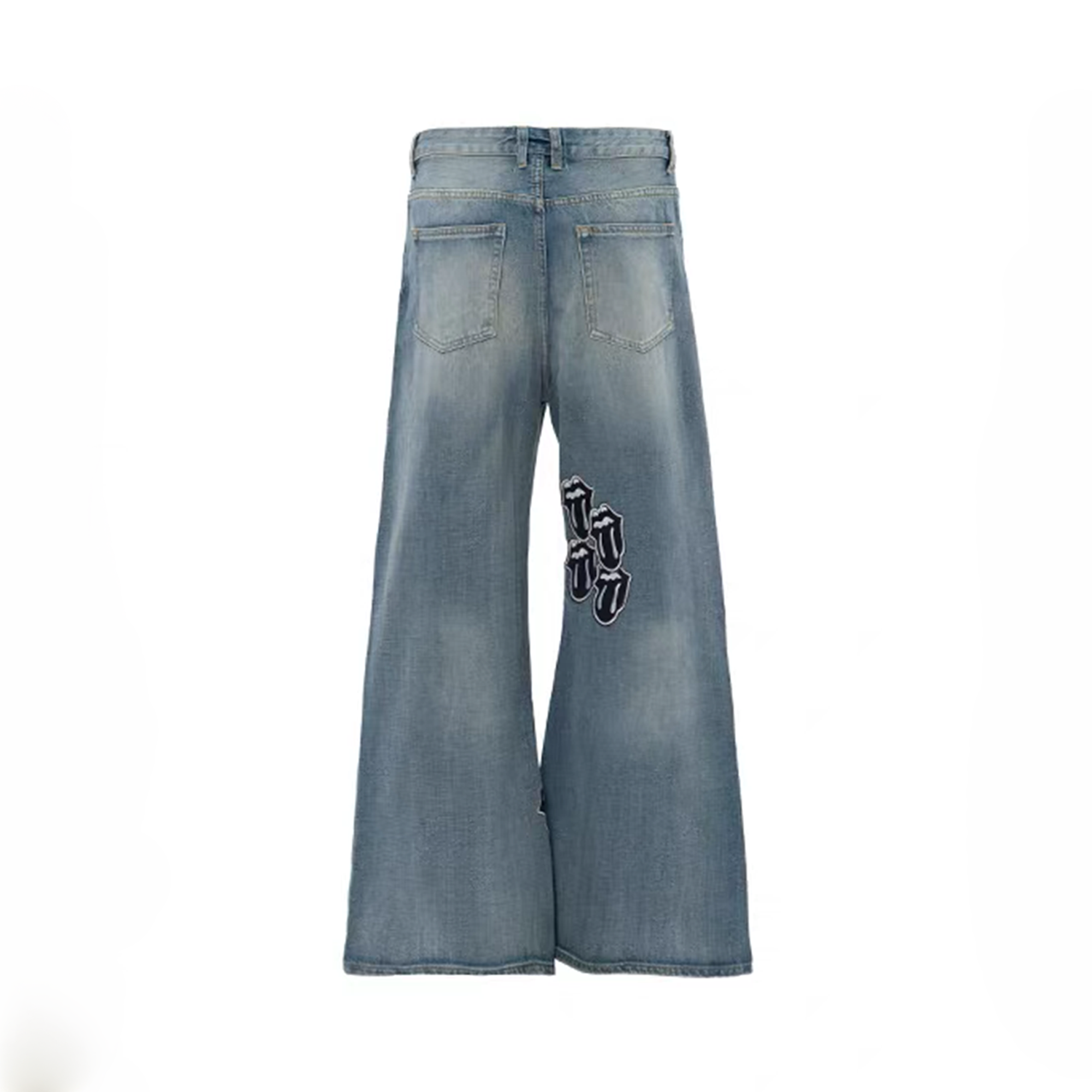 NOTHINGNESS WORLD Washed Tongue Embroidered Denim Pants-Jeans-M (Preorder)-Free Shipping Leatheretro