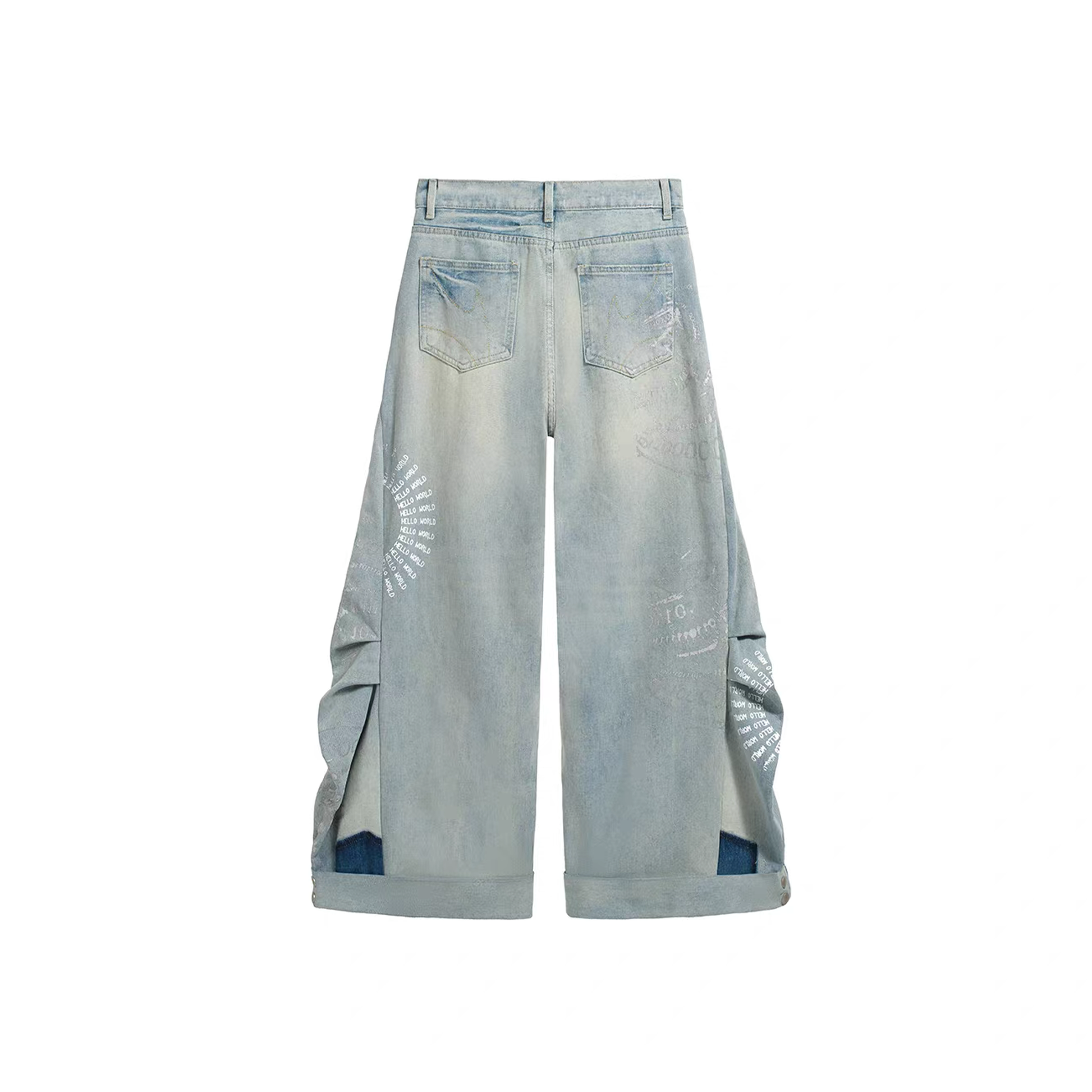 NOTHINGNESS WORLD Washed Pleated Curved Denim Pants-Jeans-S (1)(Preorder)-Free Shipping Leatheretro