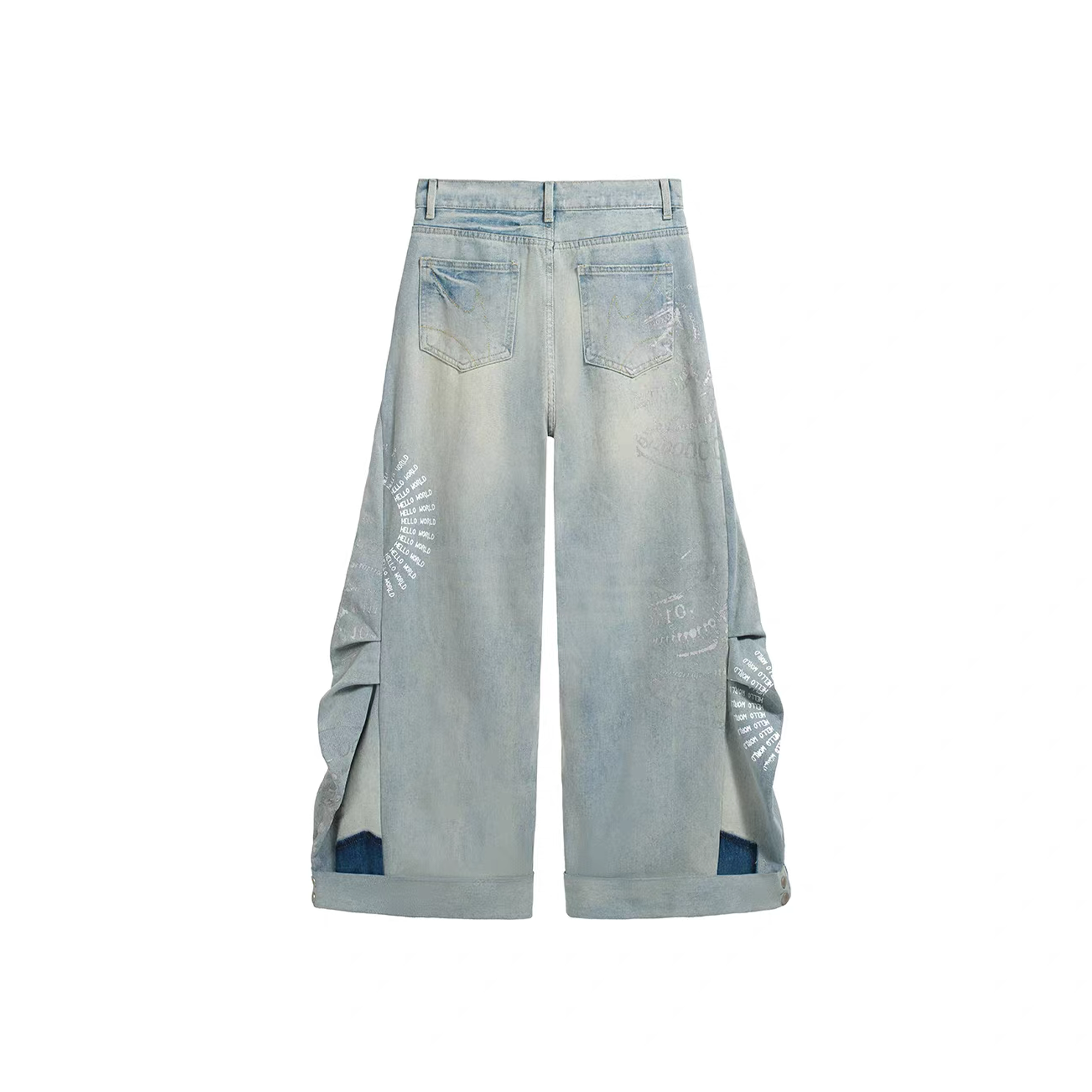 NOTHINGNESS WORLD Washed Pleated Curved Denim Pants-Jeans-S (1)(Preorder)-Free Shipping Leatheretro