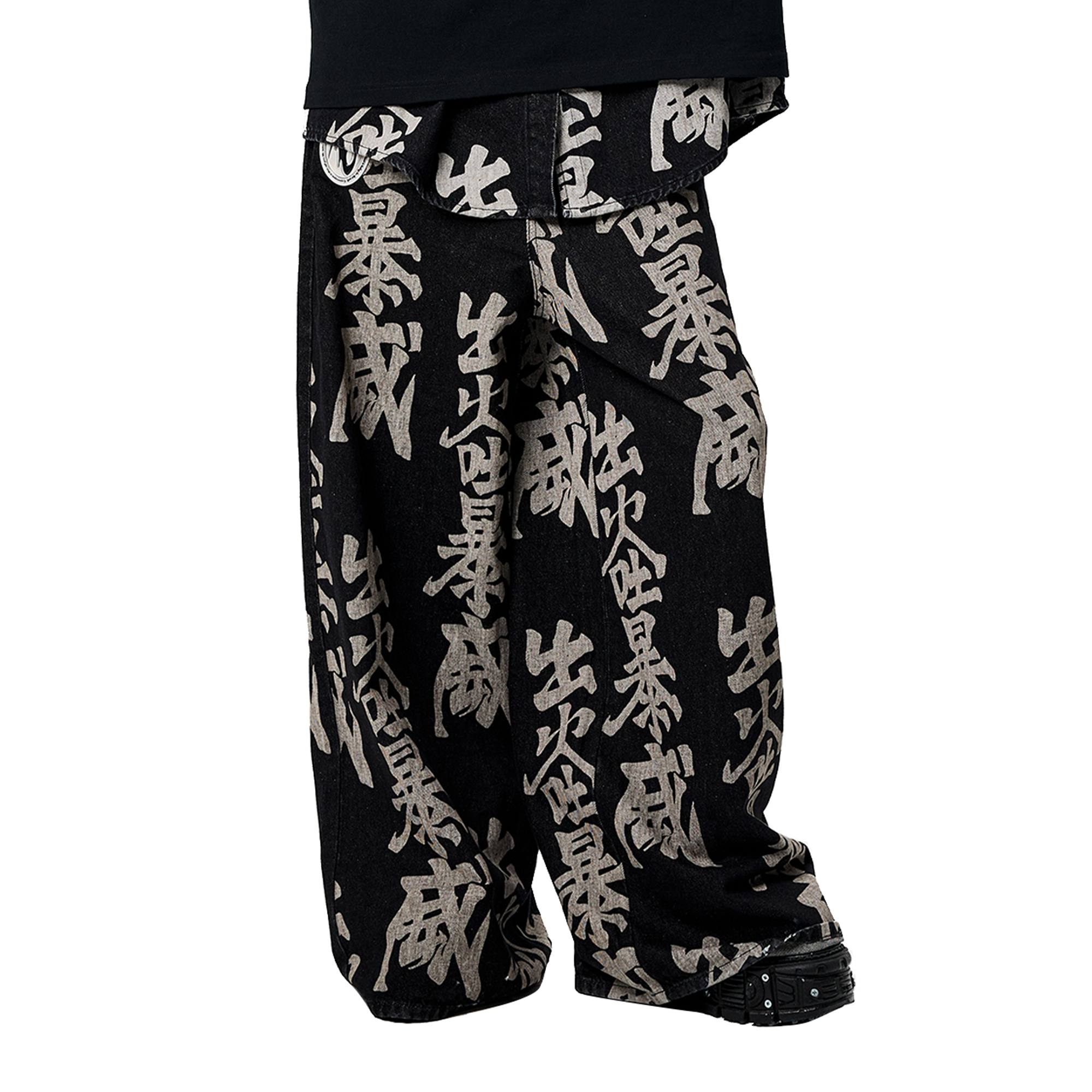 ERISSTOFF Washed Full-Print Wide-Leg Jeans-Jeans-XXS / 27"-Free Shipping Leatheretro