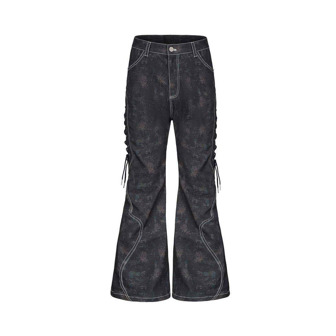 CYCYCY Wasteland Leopard Drawcord Flared Jeans-Jeans-XXS / 27"-Free Shipping Leatheretro
