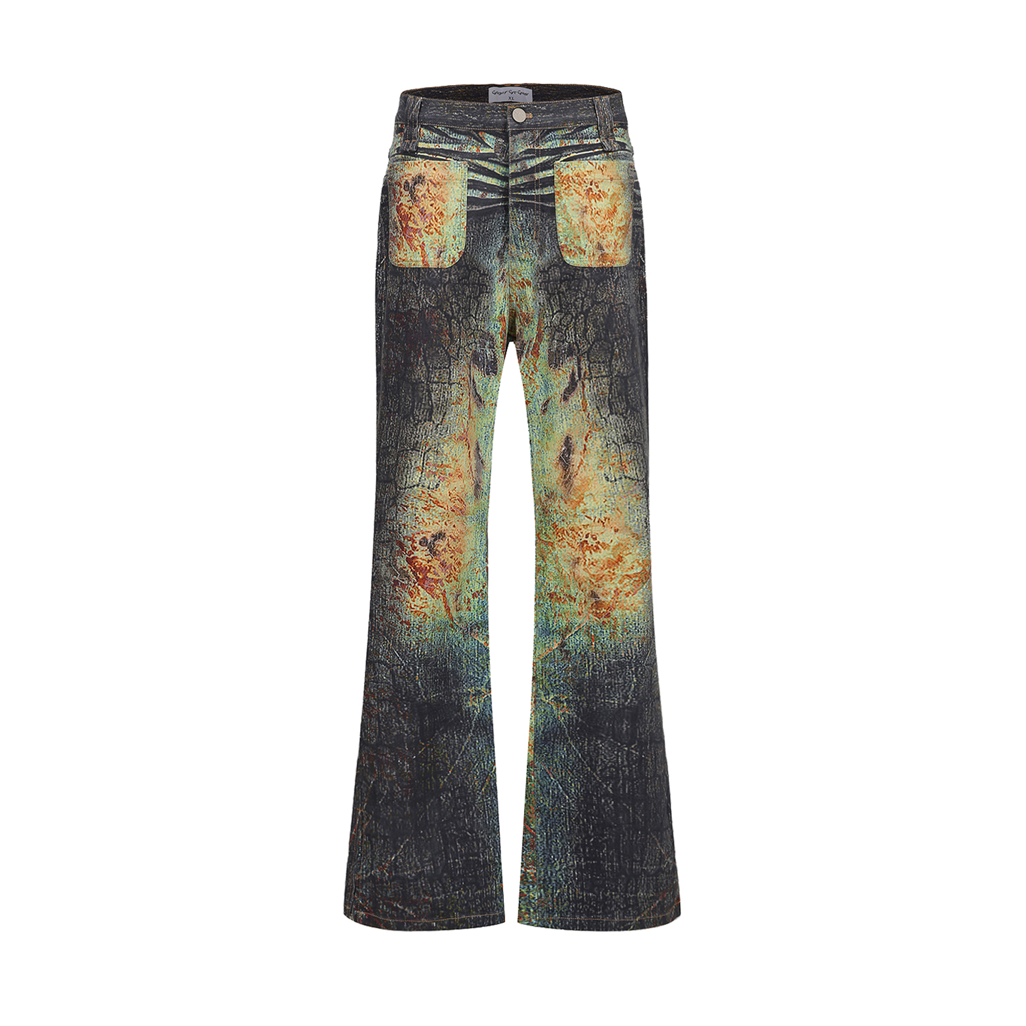 CYCYCY Iridescent Croc Full-Print Slim Flared Jeans-Jeans-XXS / 27"-Free Shipping Leatheretro