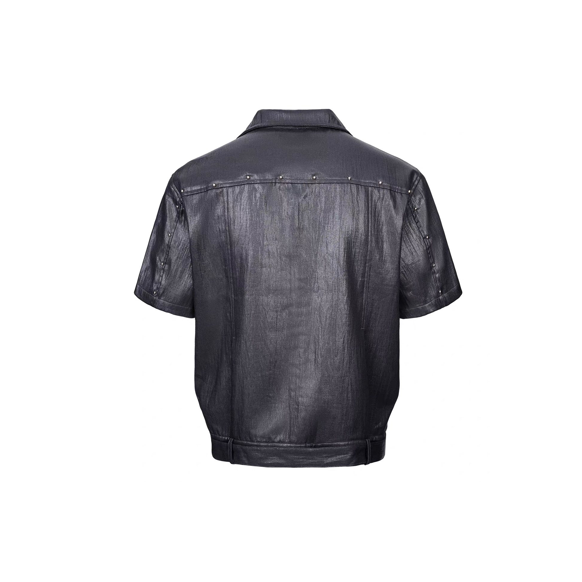 ESAIAS Studded Waxed Linen Belted Half Shirt-Half shirt-S-Free Shipping Leatheretro
