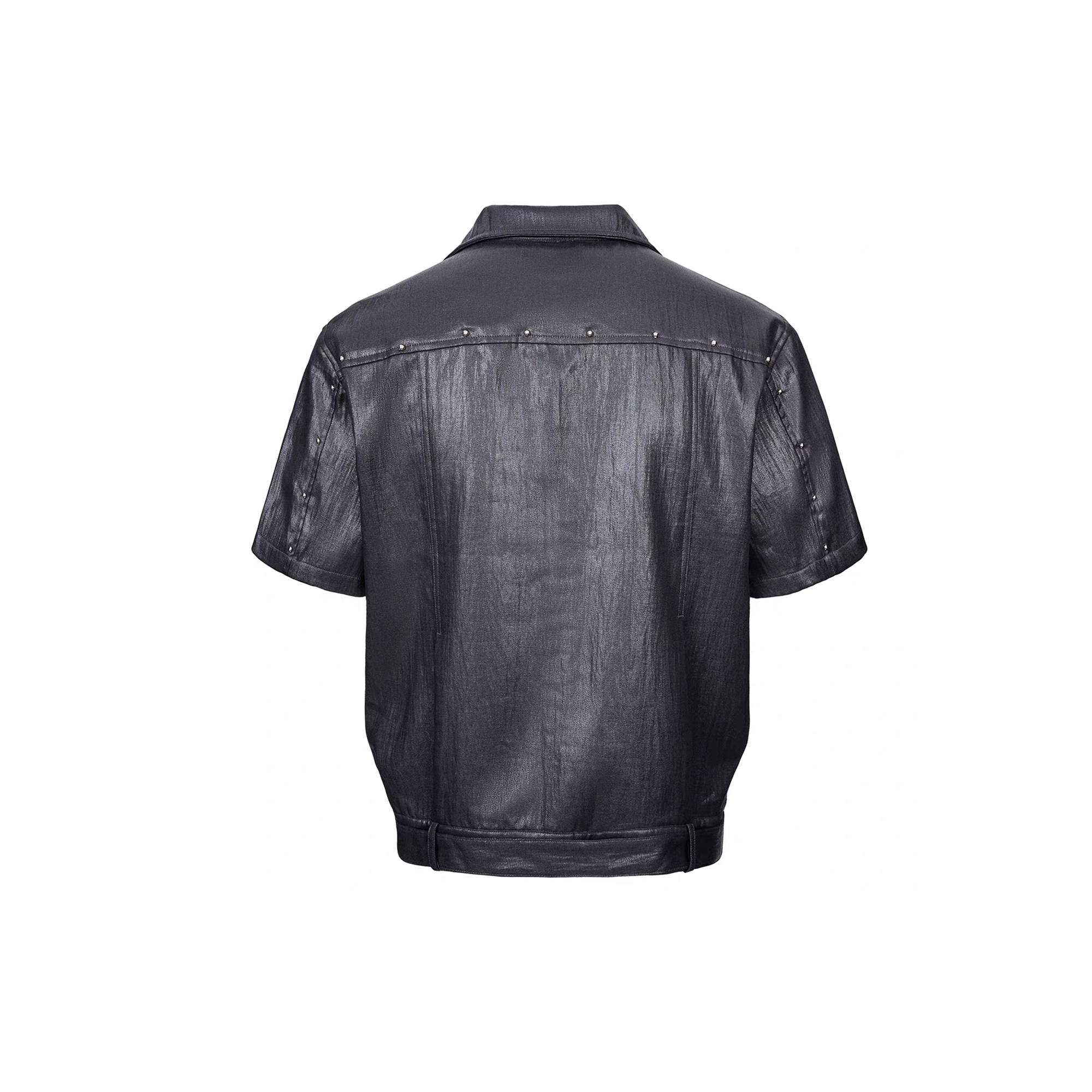 ESAIAS Studded Waxed Linen Belted Half Shirt-Half shirt-S-Free Shipping Leatheretro