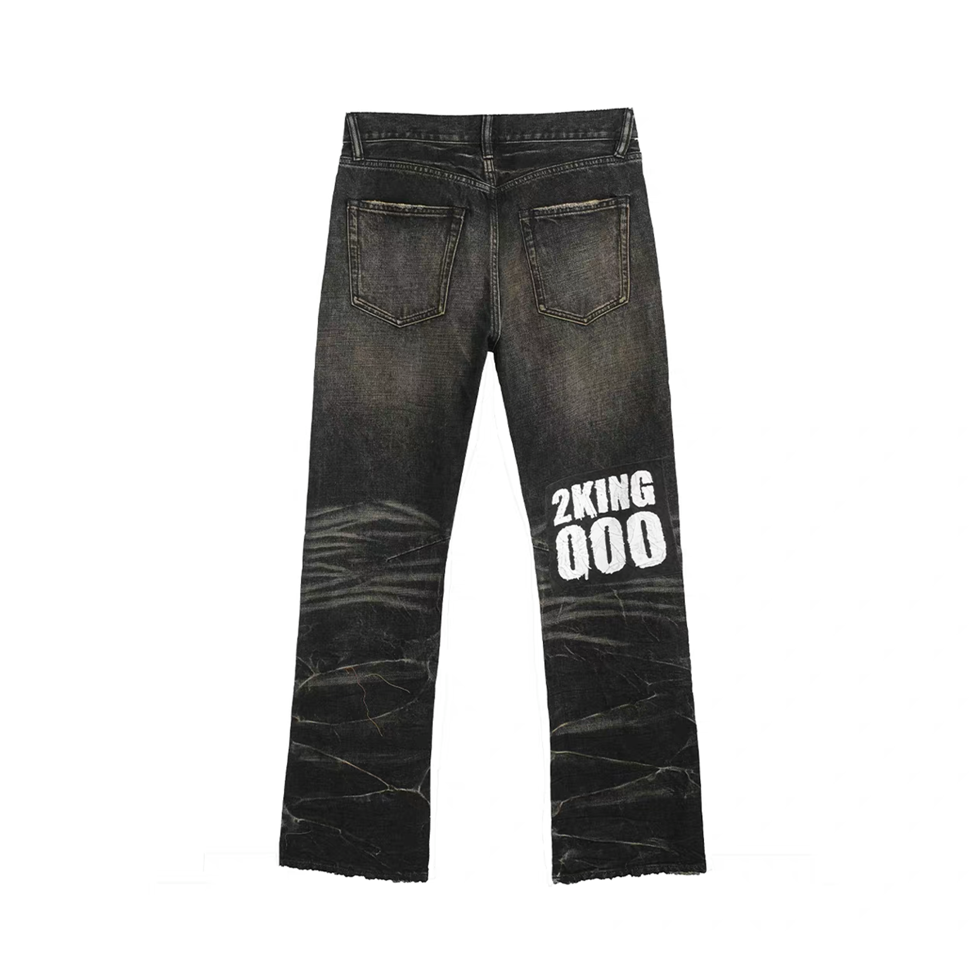 NOTHINGNESS WORLD Distressed Ripple-Wash Graphic Denim Pants-Jeans-S-Free Shipping Leatheretro