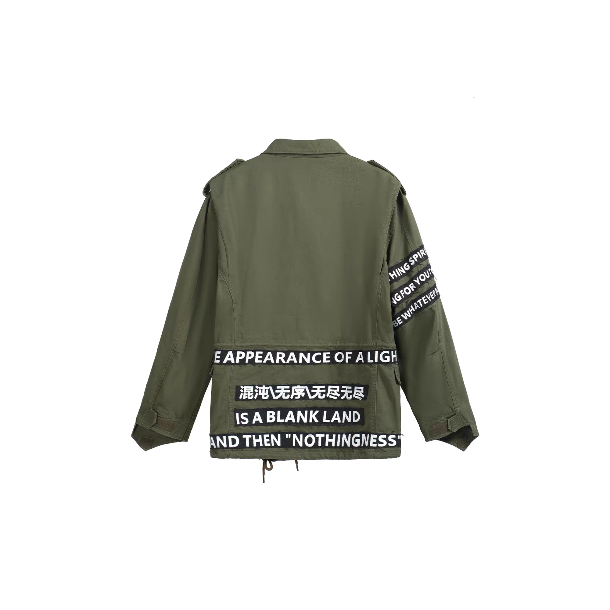 NOTHINGNESS WORLD Slogan Patchwork Multi-Pocket Utility Jacket-Jacket-S-Green-Free Shipping Leatheretro
