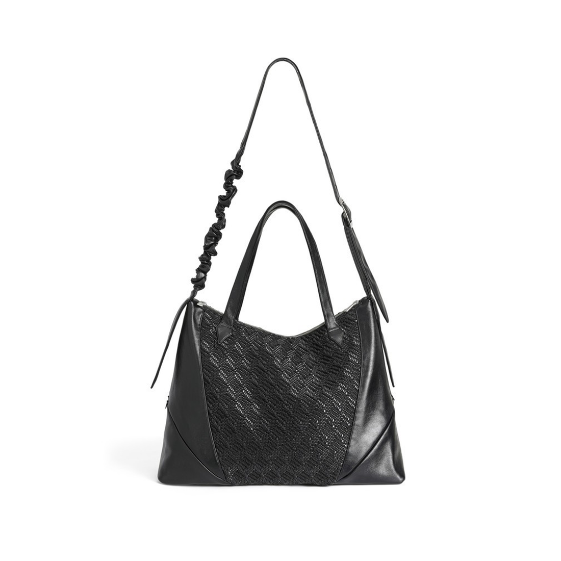 ALVNG AR ANTS Asymmetrical Ruched Woven Faux Leather Bag-Bag-Black-Free Shipping Leatheretro