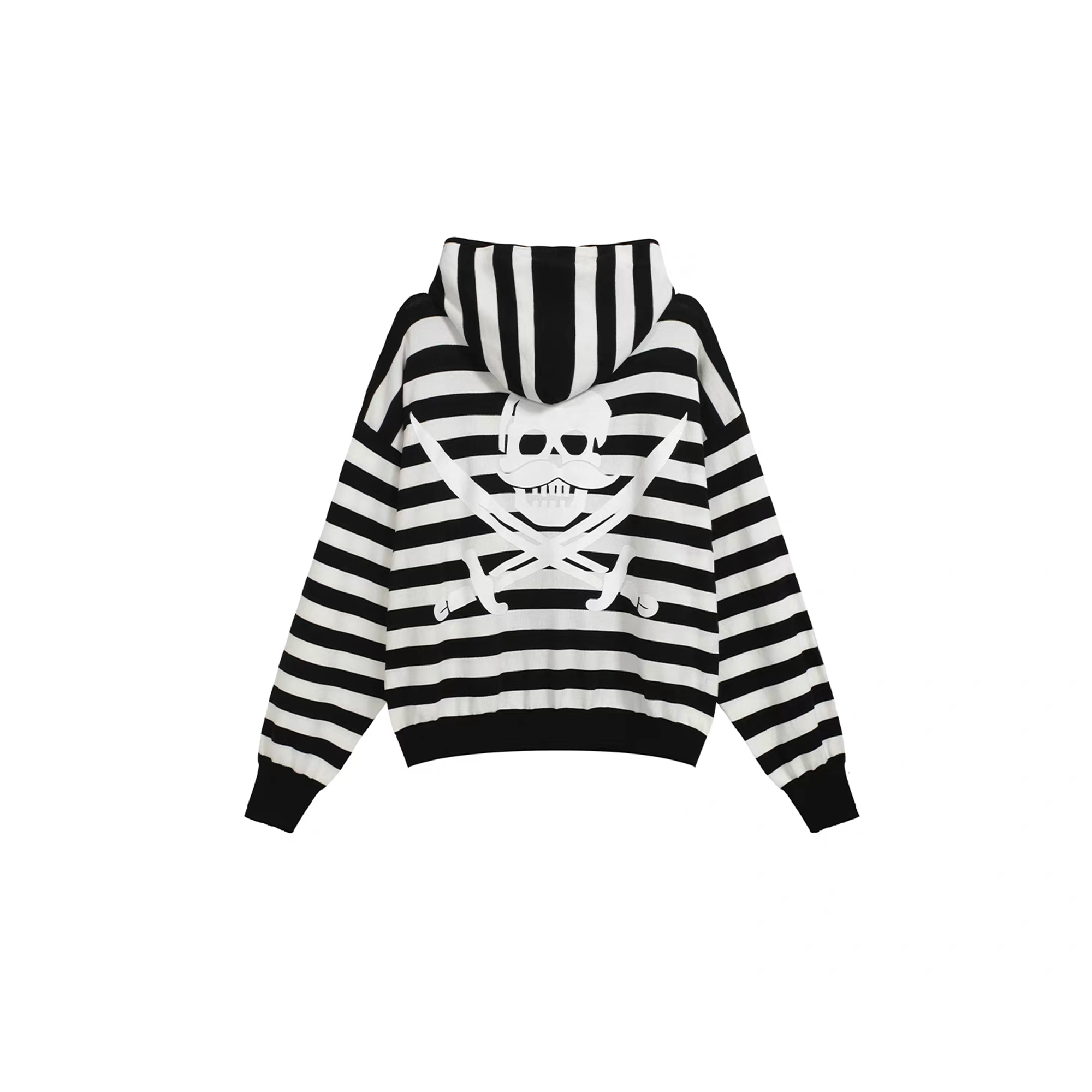 NOTHINGNESS WORLD Pirate Skull Graphic Striped Hoodie Jacket-Jacket-S-Free Shipping Leatheretro