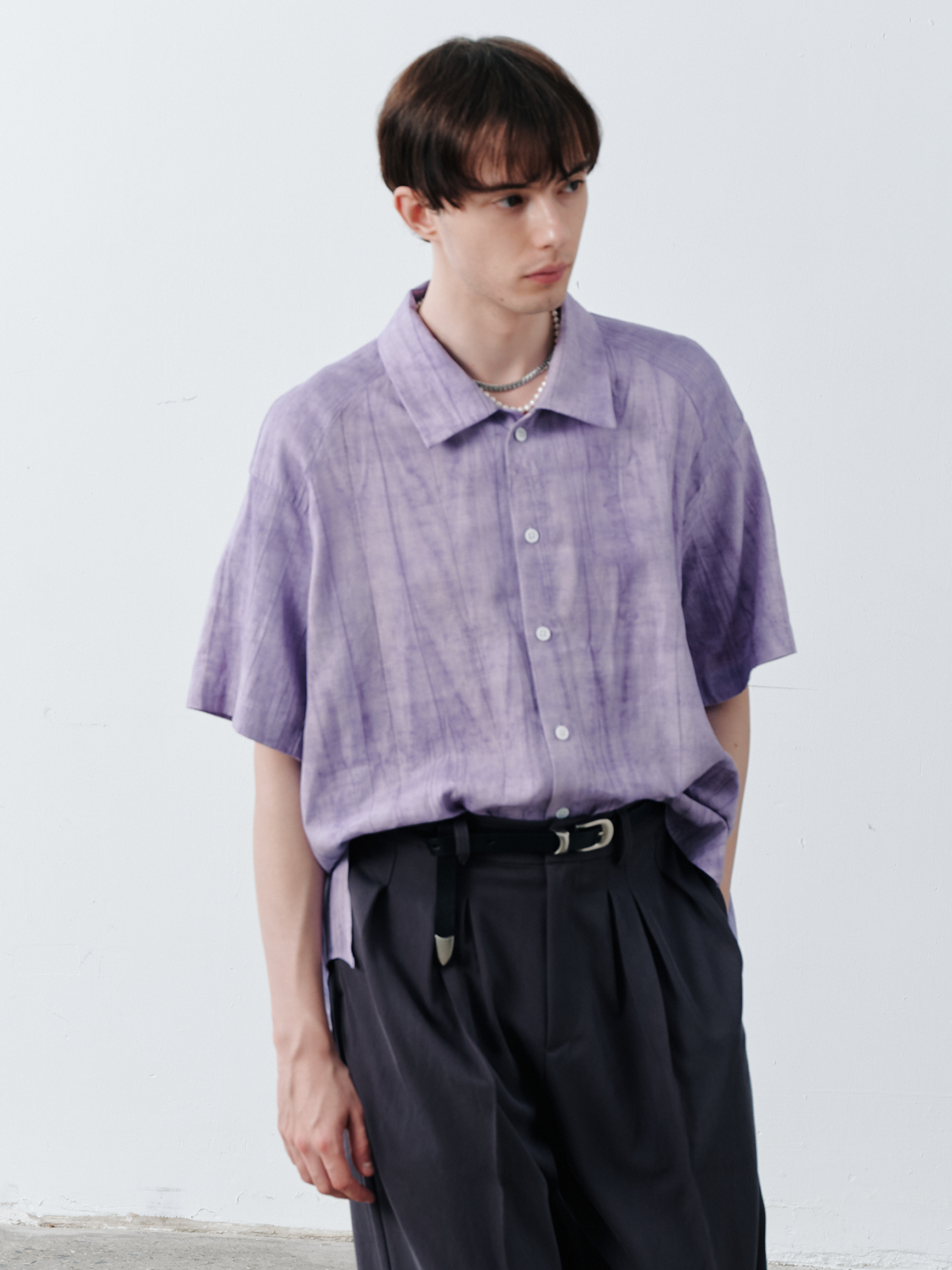 GRAINMUSTARD Crinkled Linen-Cotton Half Shirt-Half shirt-XS-Free Shipping Leatheretro