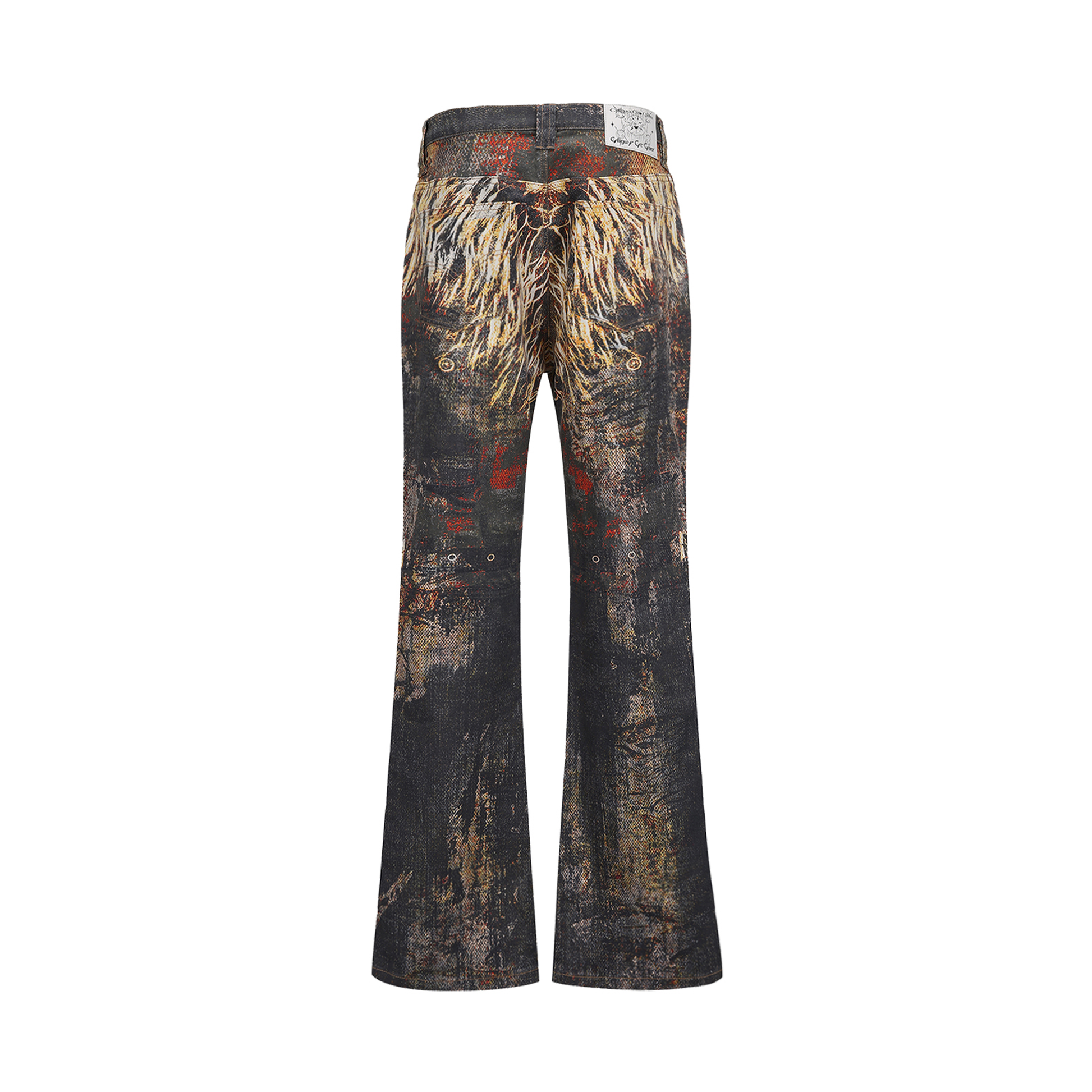 CYCYCY Feather Full-Print Slim Flared Jeans-Jeans-XXS / 27"-Free Shipping Leatheretro