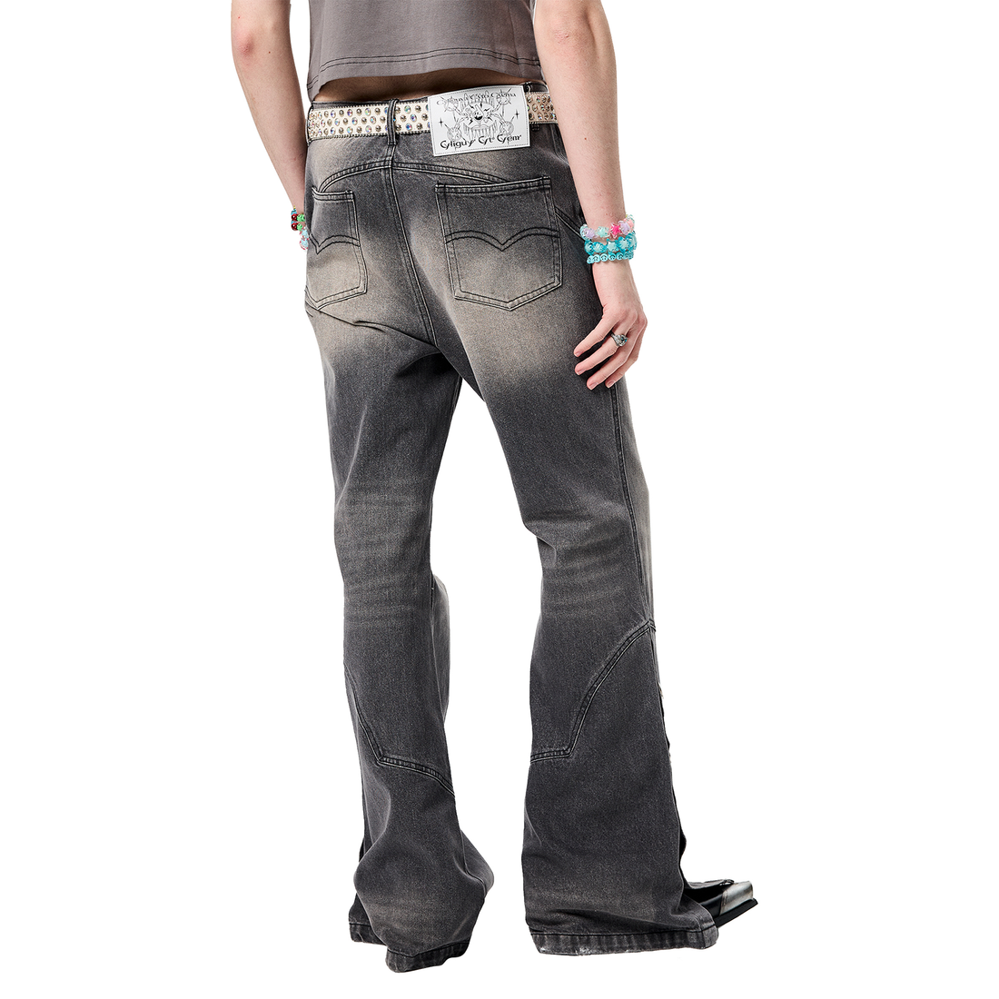 ERISSTOFF Washed Detachable Flared Jeans Gray-Jeans-XS / 28"-Free Shipping Leatheretro