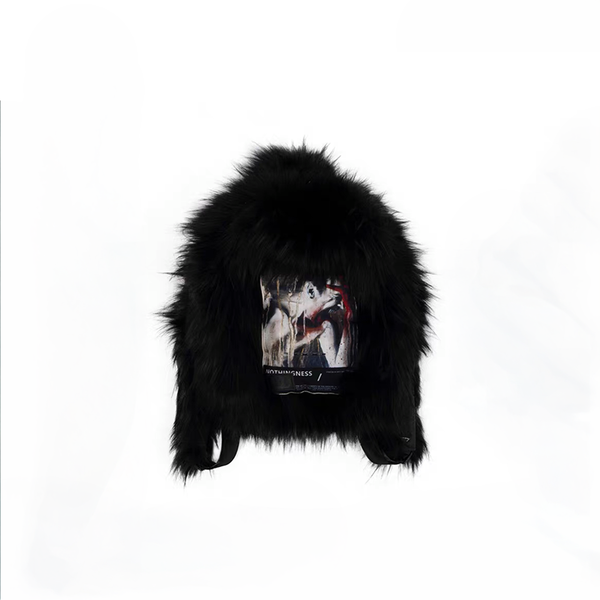 NOTHINGNESS WORLD Shaggy Faux Fur Graphic-Patch Backpack-Bag-Black (Preorder)-Free Shipping Leatheretro