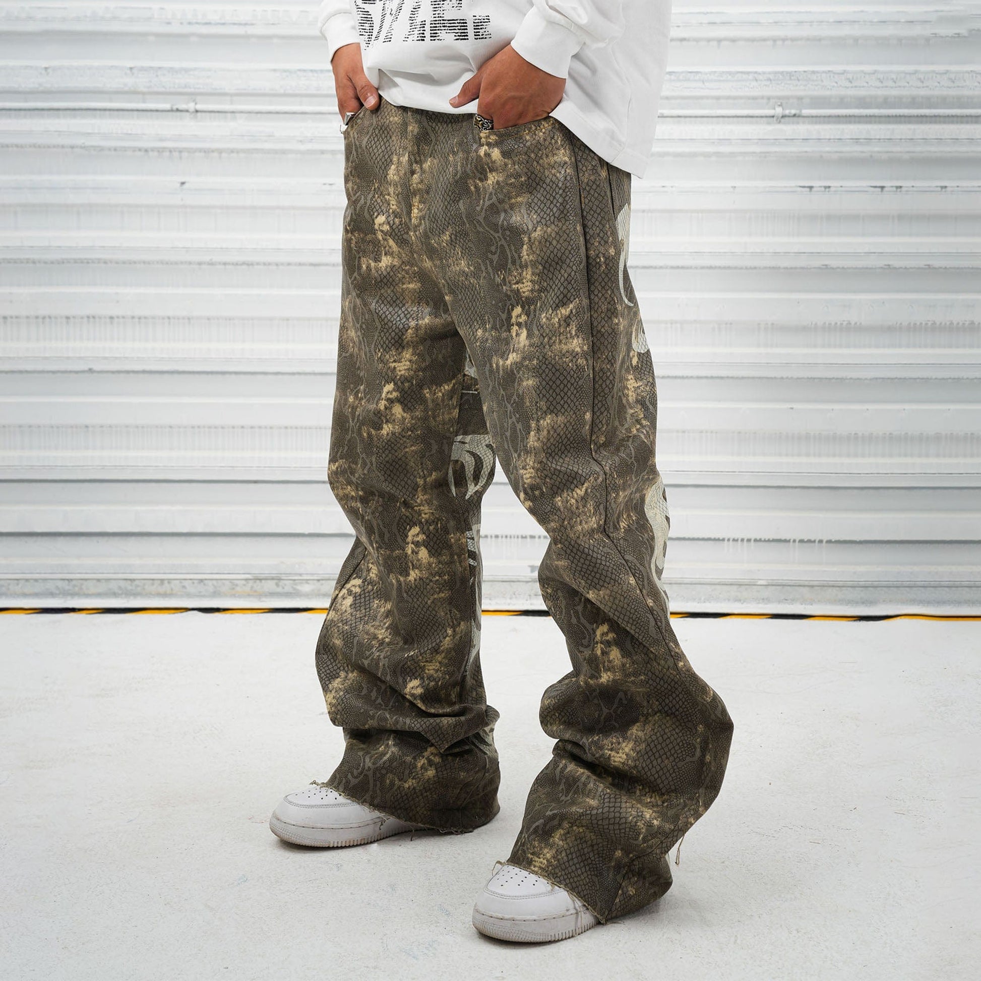 VINKID Snakeskin Waxed Baggy Pants-Pants-S-Free Shipping Leatheretro