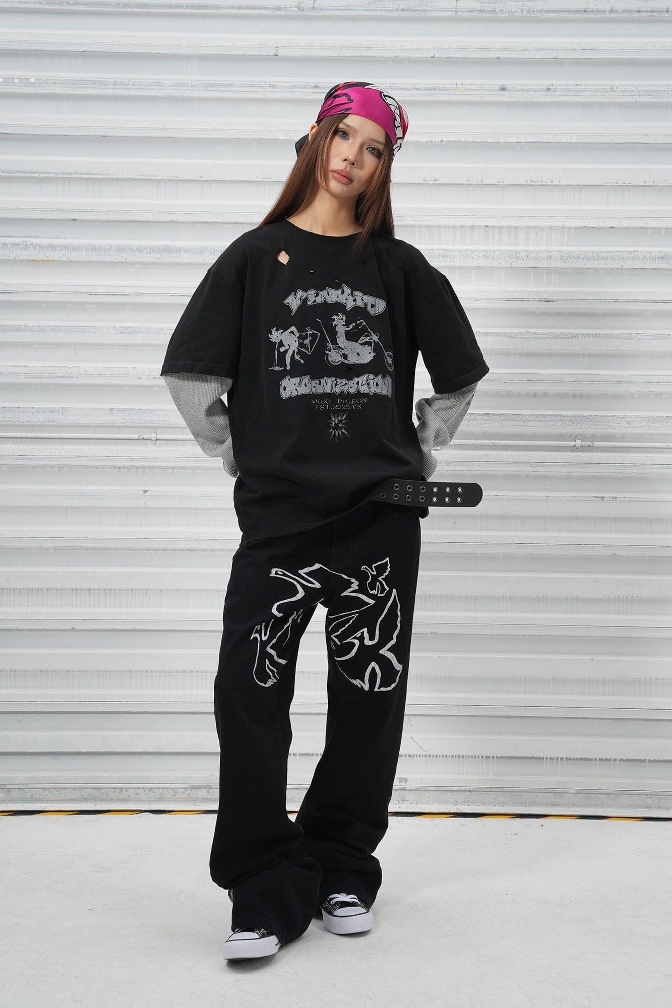 VINKID Flock of Doves Graphic Jeans-Jeans-S-Free Shipping Leatheretro