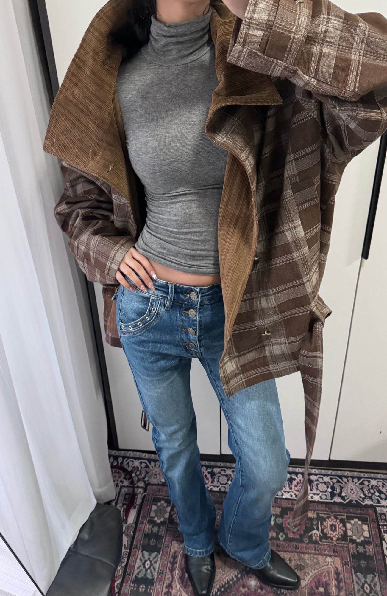 TRECLUB Retro Plaid Double-Breasted Trench Jacket-Jacket-S (Preorder)-Free Shipping Leatheretro