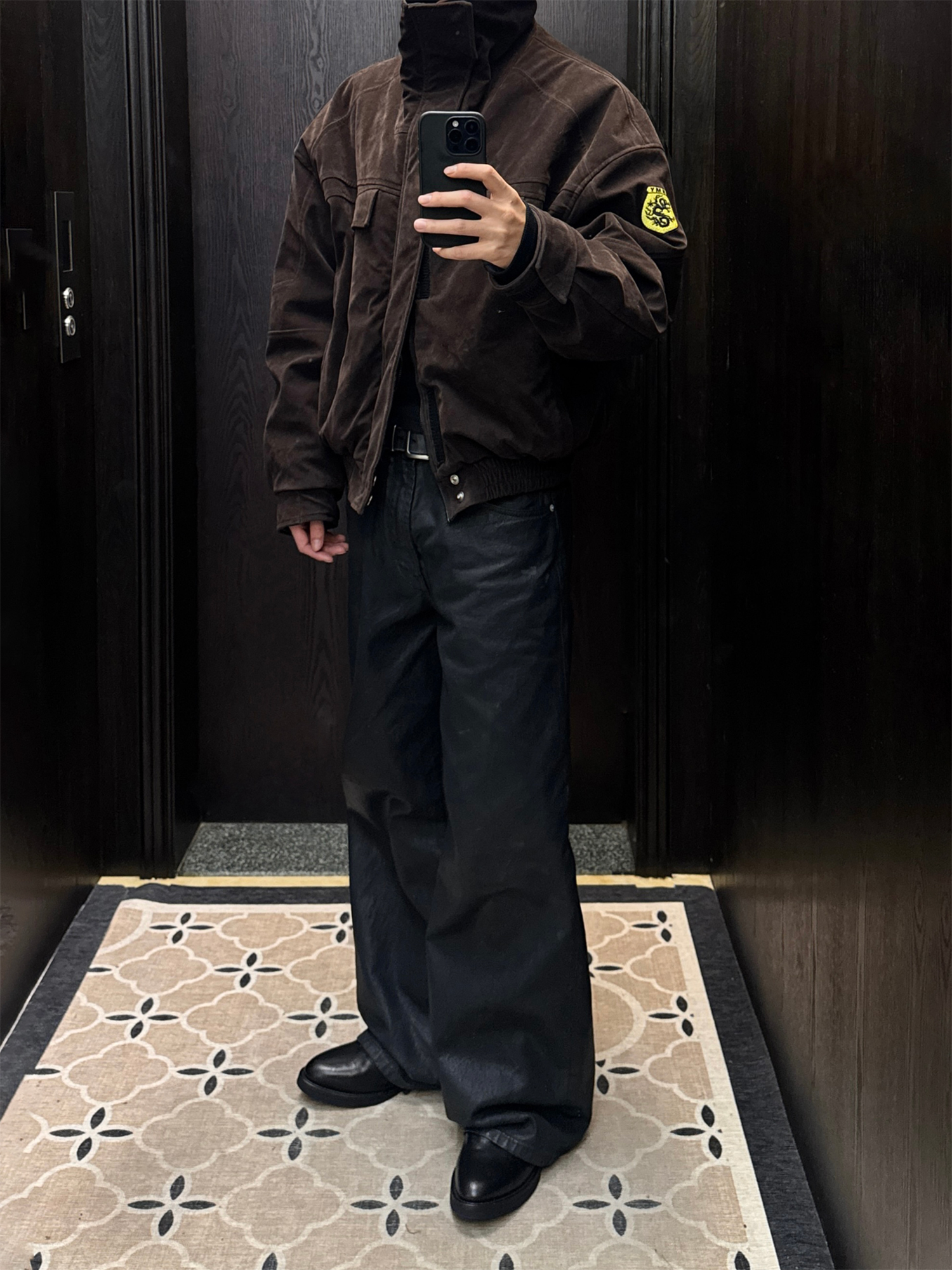 TRECLUB Faux Suede Utility Bomber Jacket-Jacket-S-Free Shipping Leatheretro