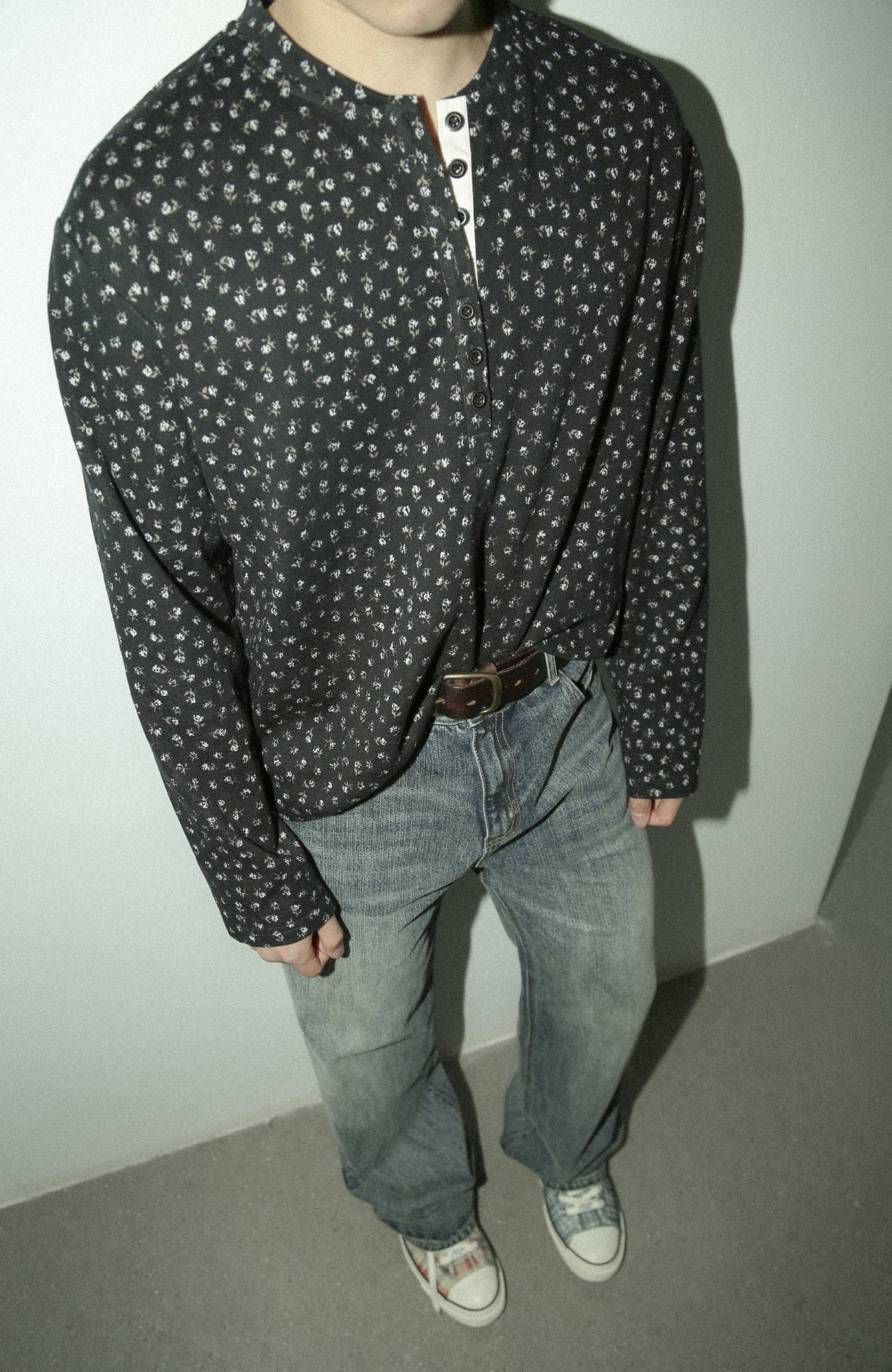 TRECLUB Floral Henley Long Sleeve-L/S Tee-S (Preorder)-Free Shipping Leatheretro