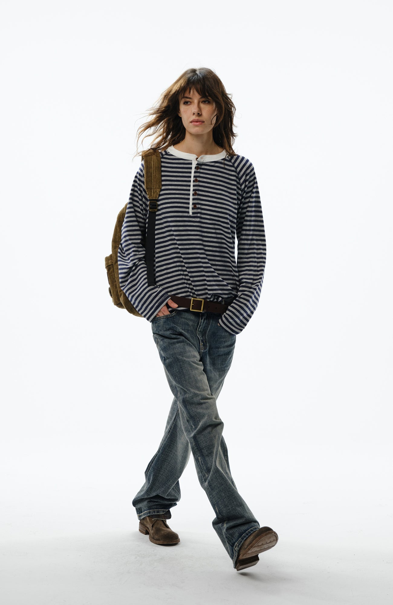 TRECLUB Retro Stripe Long-Sleeve Henley Tee-L/S Tee-S-Free Shipping Leatheretro