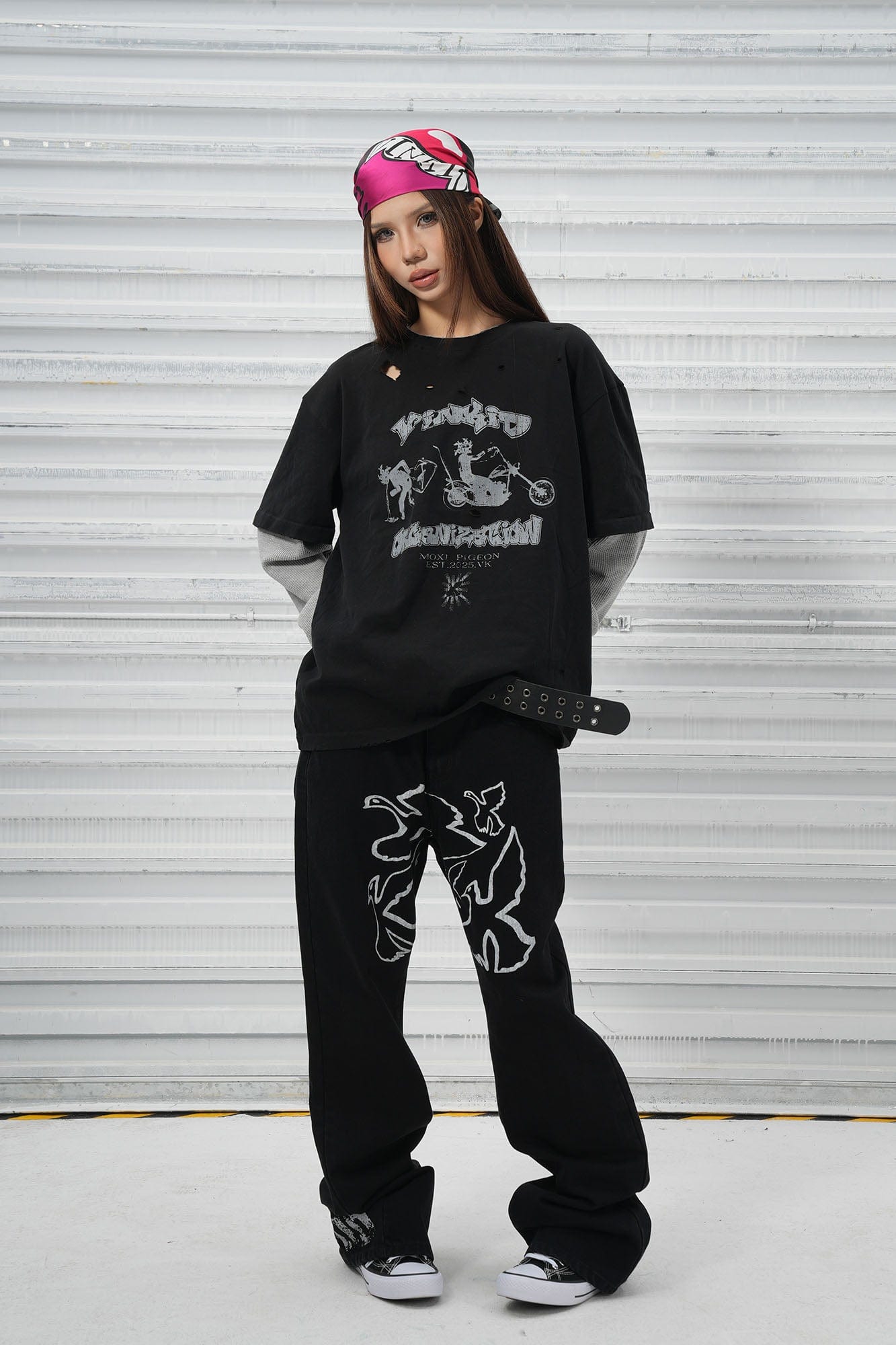 VINKID Flock of Doves Graphic Jeans-Jeans-S-Free Shipping Leatheretro