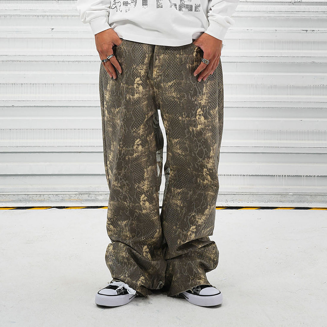 VINKID Snakeskin Waxed Baggy Pants-Pants-S-Free Shipping Leatheretro