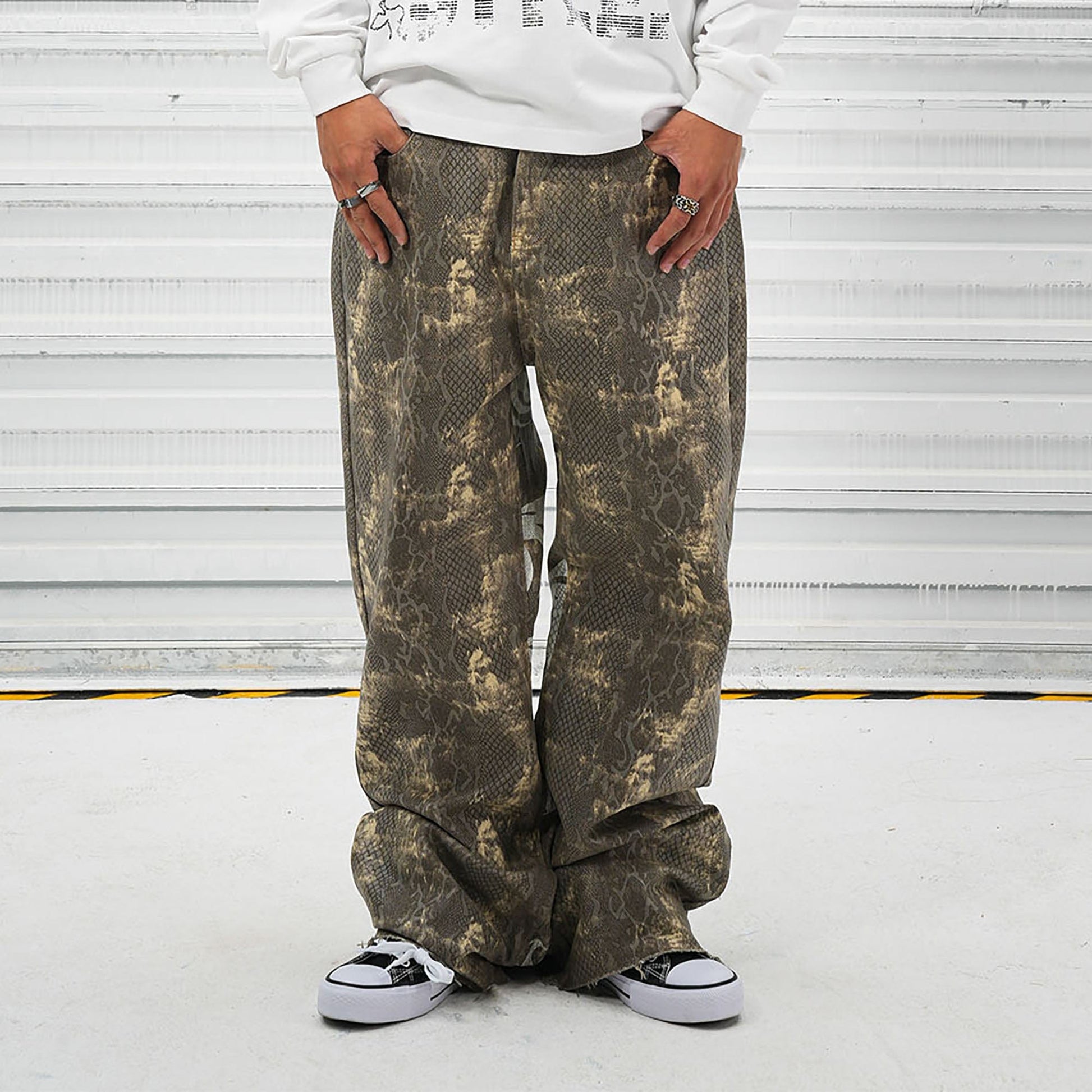 VINKID Snakeskin Waxed Baggy Pants-Pants-S-Free Shipping Leatheretro