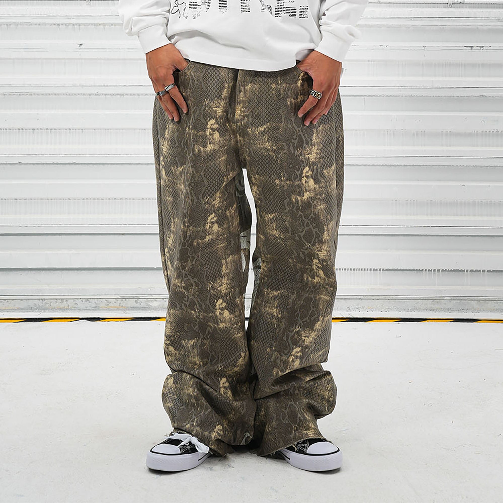 VINKID Snakeskin Waxed Baggy Pants-Pants-S-Free Shipping Leatheretro
