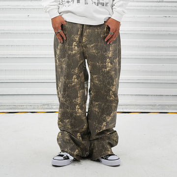 VINKID Snakeskin Waxed Baggy Pants-Pants-S-Free Shipping Leatheretro