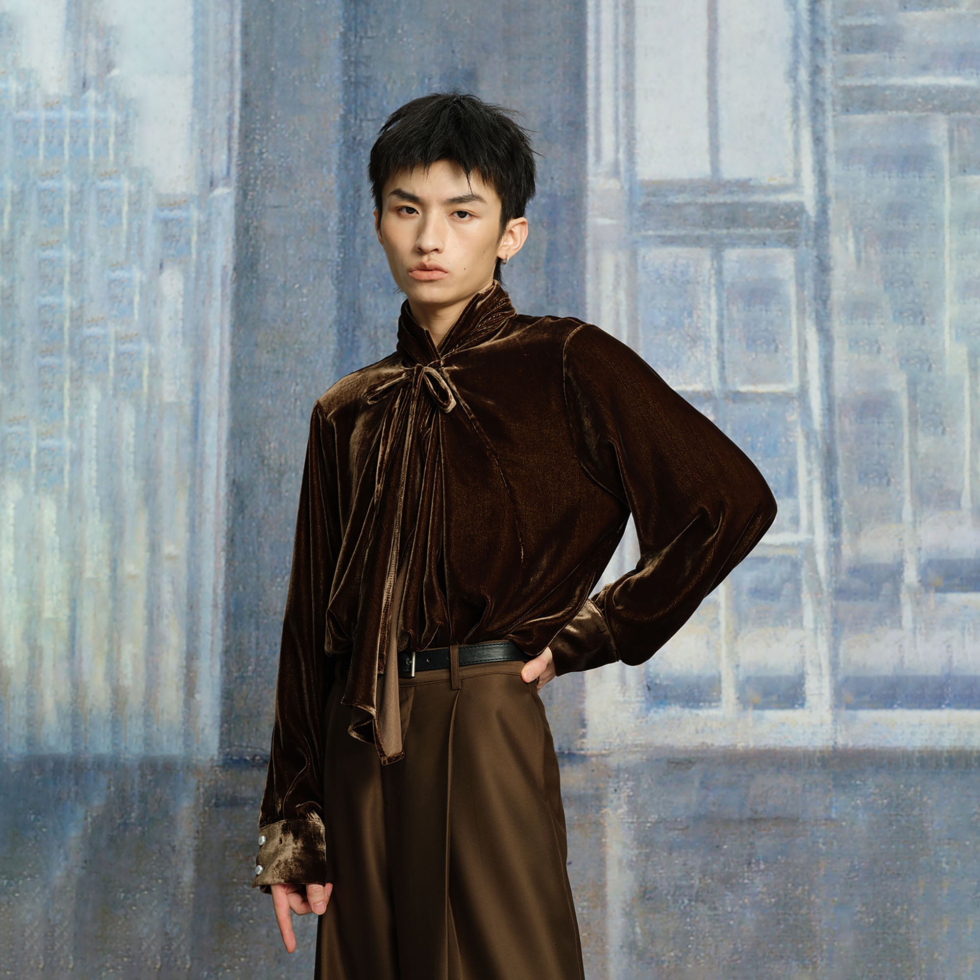 TUIMU Velvet Bow-Tie Blouse-Shirt-S-Free Shipping Leatheretro