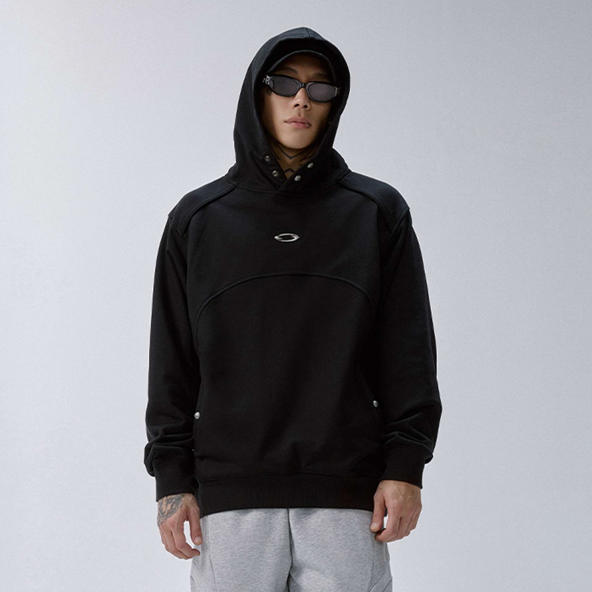 F2CE Essential Metal Badge Snap Hoodie-Hoodie-S-Black-Free Shipping Leatheretro