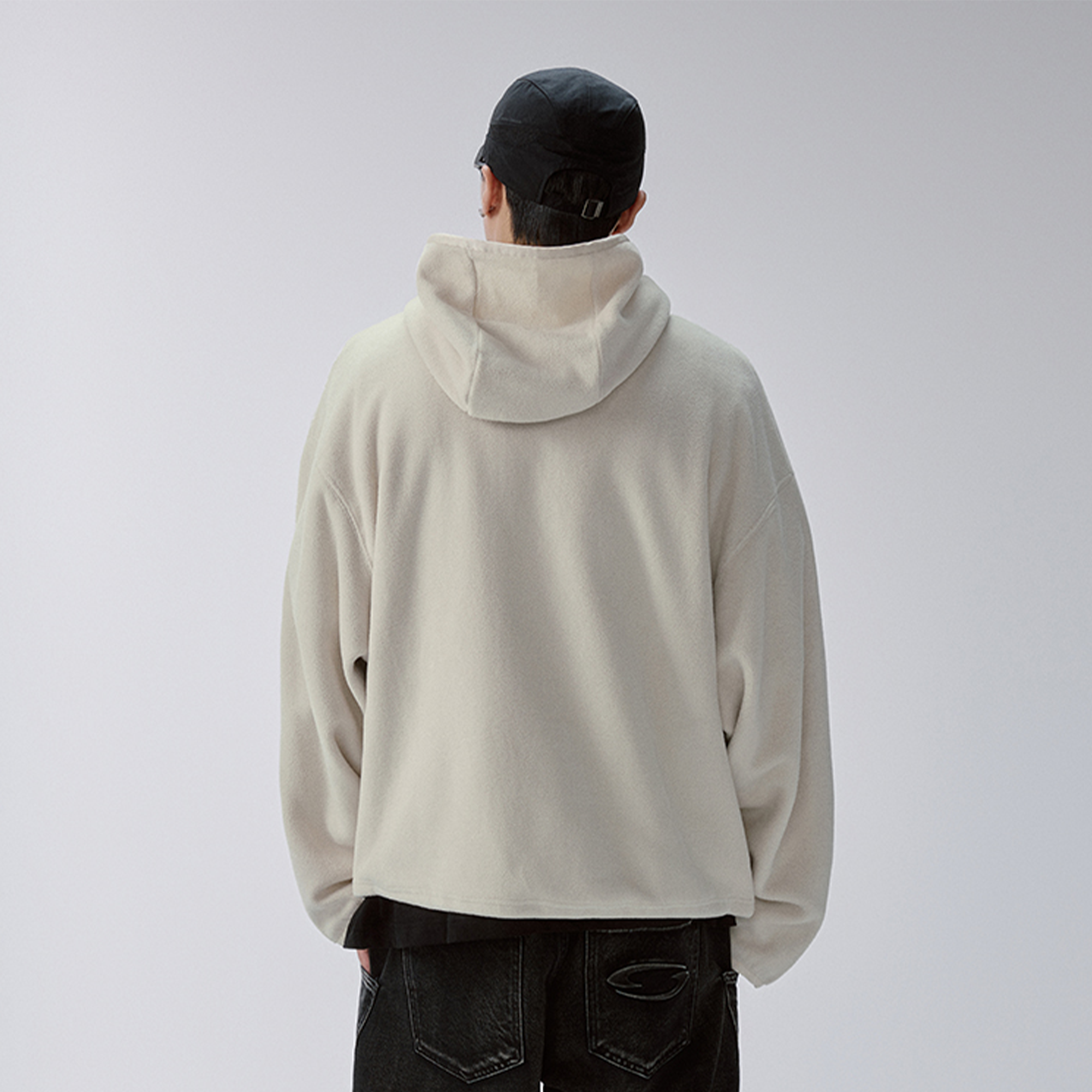 F2CE Embroidered LOGO Patch Half-Zip Fleece Hoodie-Hoodie-S-White-Free Shipping Leatheretro