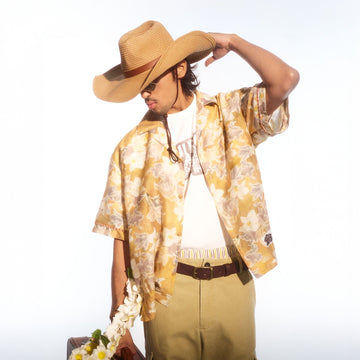 TRECLUB Floral Full-Print Cuban Half Shirt-Half shirt-S-Free Shipping Leatheretro