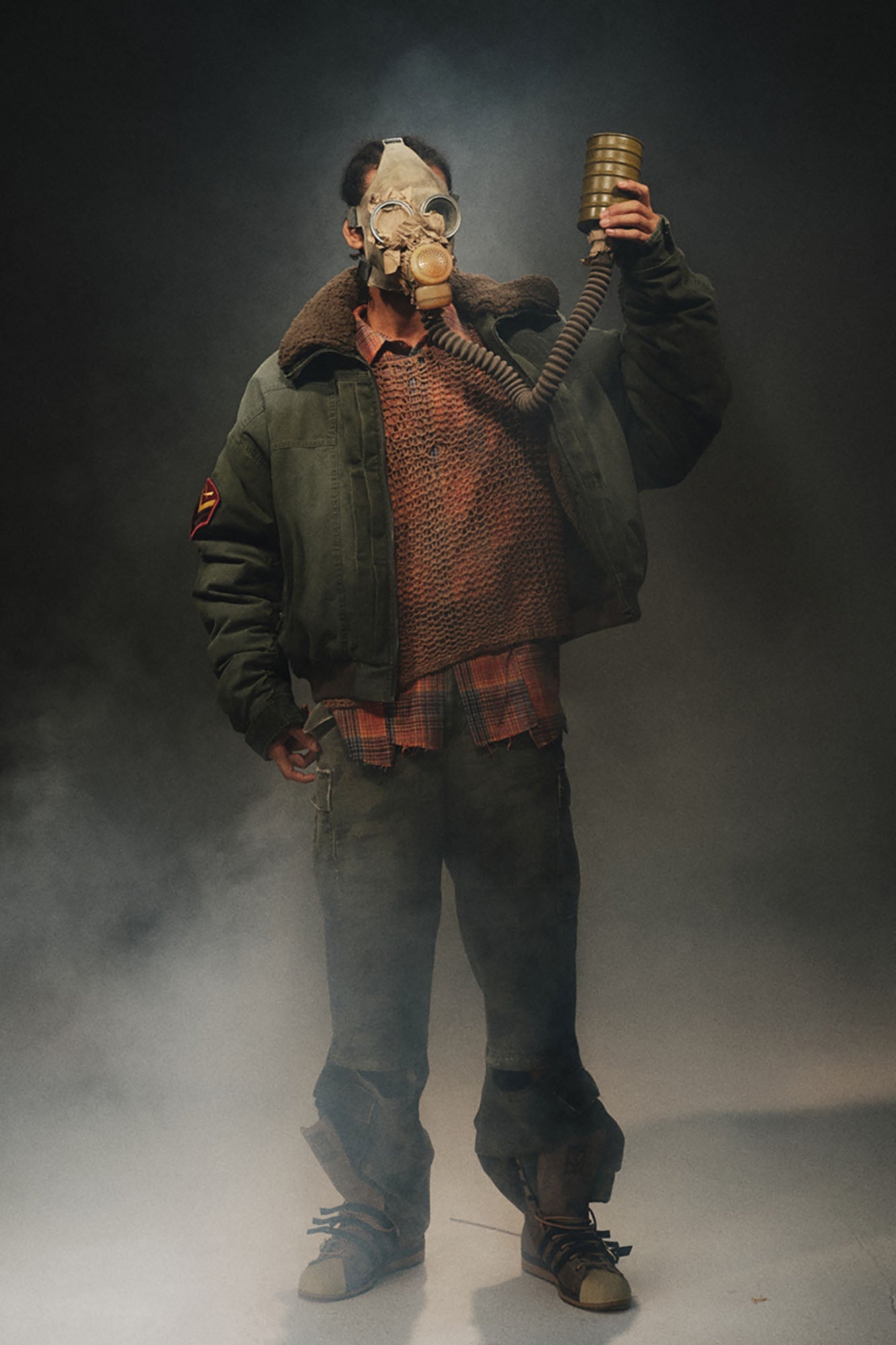 TRECLUB Distressed Patch Quilted Bomber