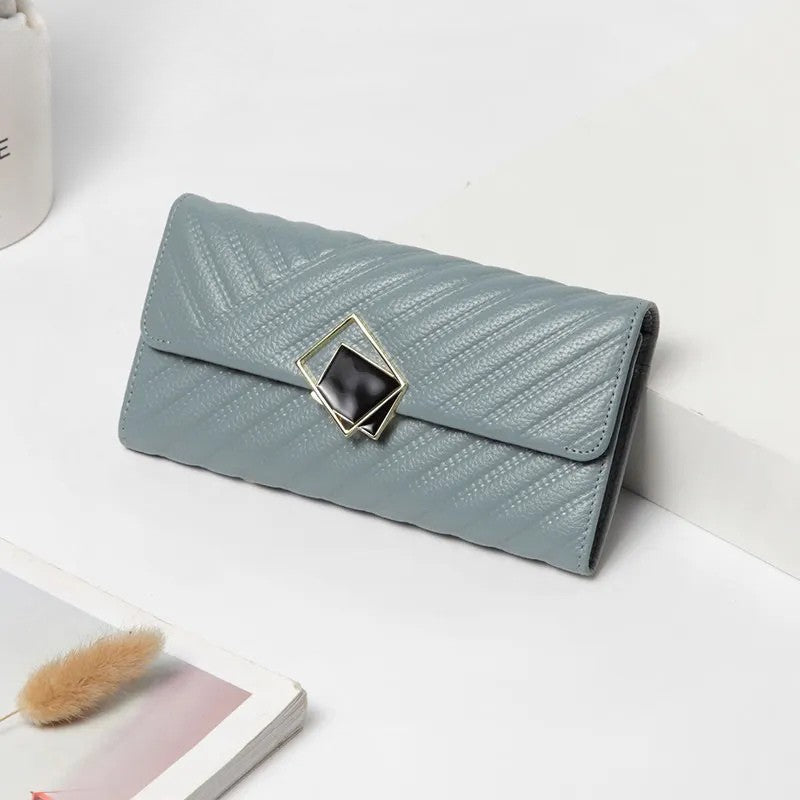 Large Capacity Leather Women's Wallet - Long Hand-Held Phone Holder-Wallets & Money Clips-Silver-Free Shipping Leatheretro
