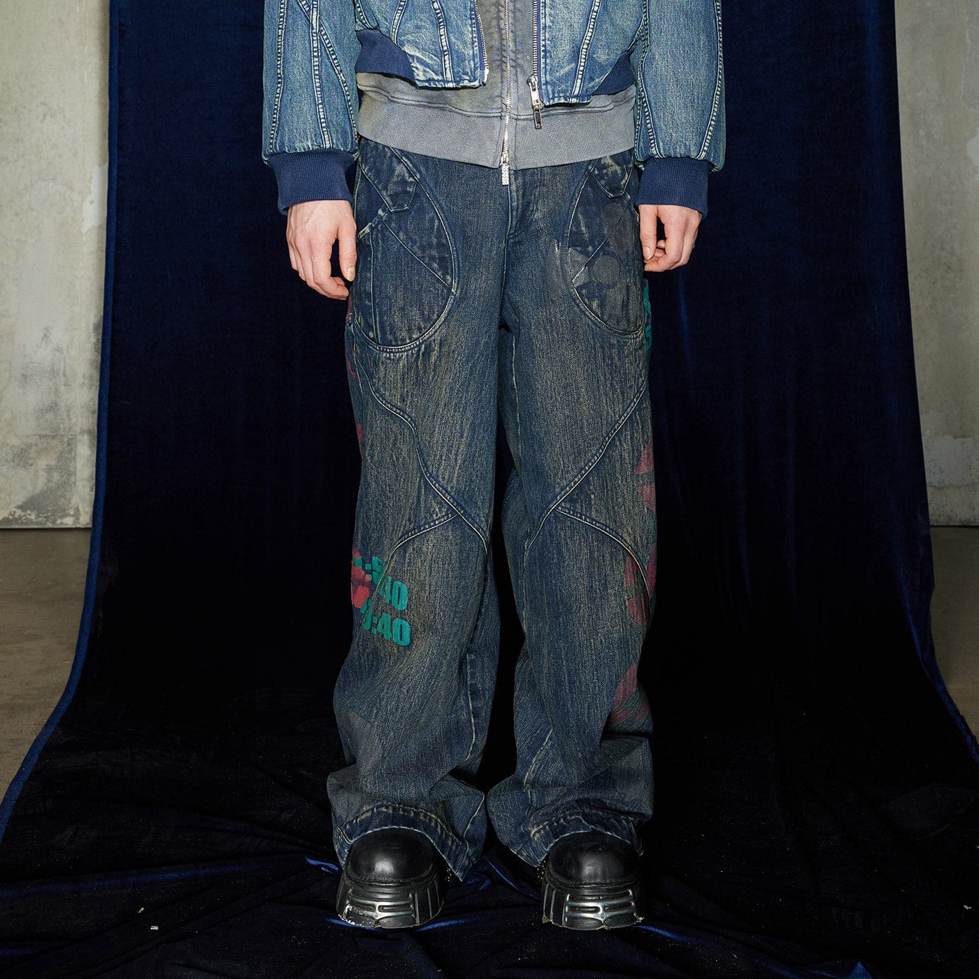 DND4DES Spliced Graffiti Wide-Leg Jeans-Jeans-S-Free Shipping Leatheretro