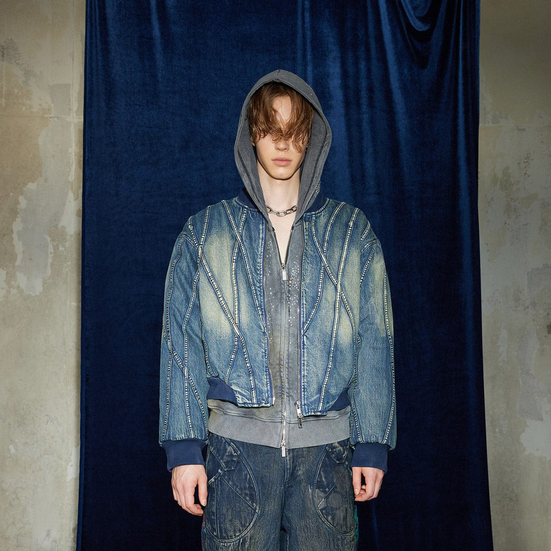 DND4DES Deconstructed Washed Denim Bomber Jacket-Jacket-S-Free Shipping Leatheretro