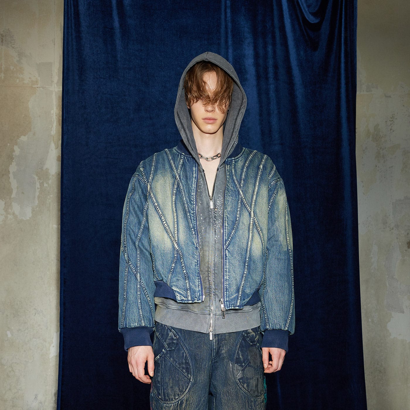 DND4DES Deconstructed Washed Denim Bomber Jacket-Jacket-S-Free Shipping Leatheretro