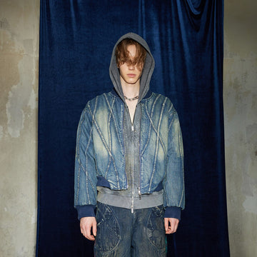 DND4DES Deconstructed Washed Denim Bomber Jacket-Jacket-S-Free Shipping Leatheretro