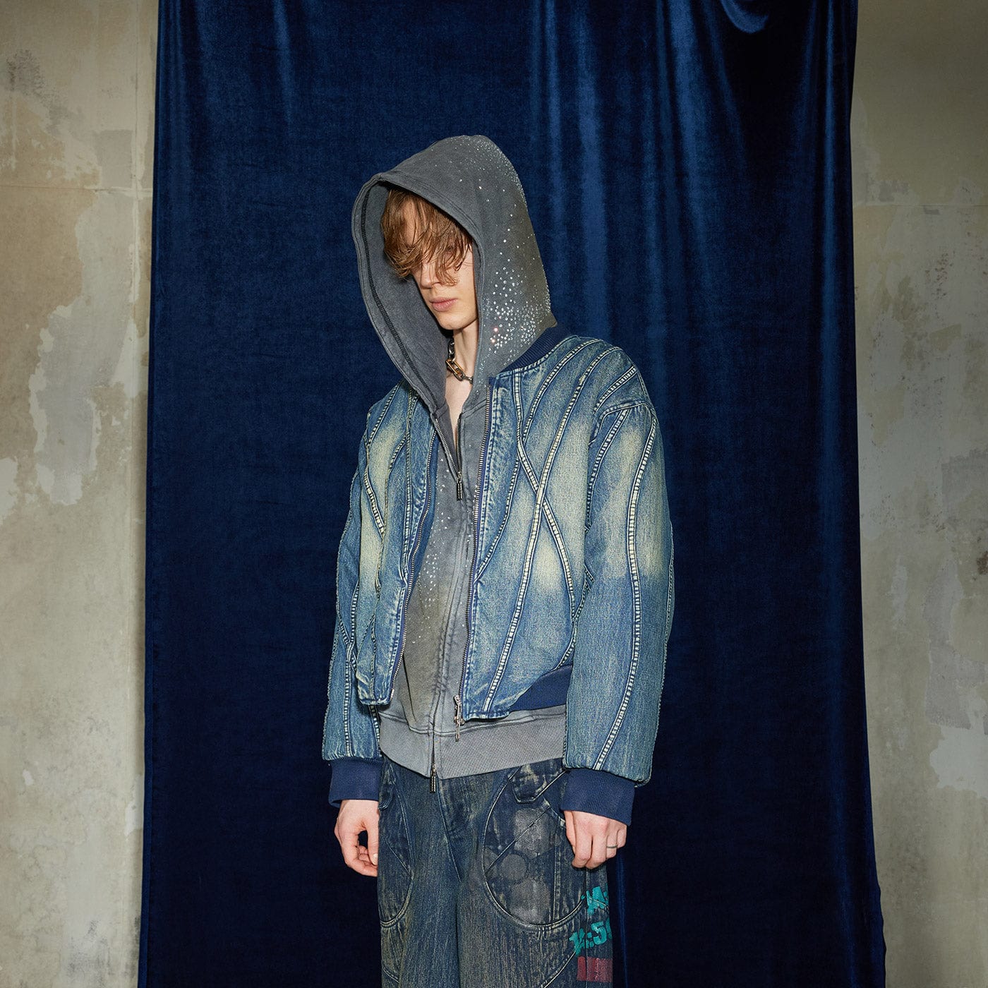 DND4DES Deconstructed Washed Denim Bomber Jacket-Jacket-S-Free Shipping Leatheretro