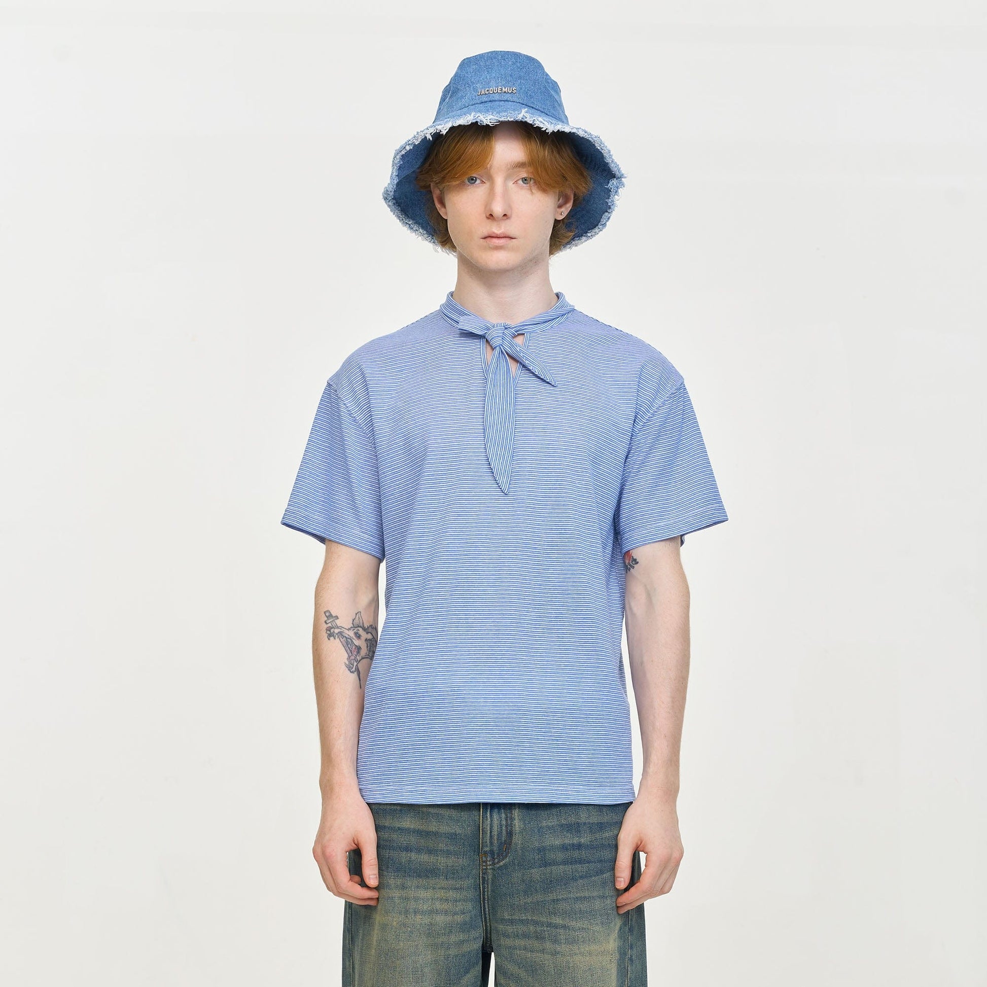 LEONSENSE Classical Striped Tie-Neck T-Shirt-T Shirt-S-Free Shipping Leatheretro