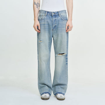 LEONSENSE Washed Ripped Frayed Straight-Leg Jeans-Jeans-XS-Free Shipping Leatheretro