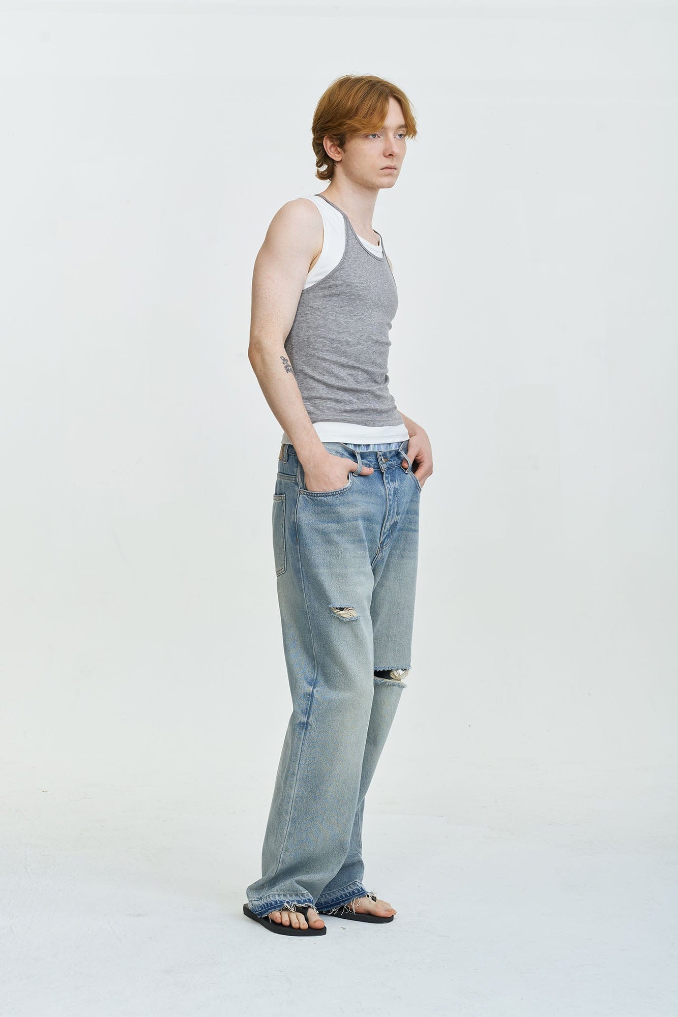 LEONSENSE Washed Ripped Frayed Straight-Leg Jeans-Jeans-XS-Free Shipping Leatheretro