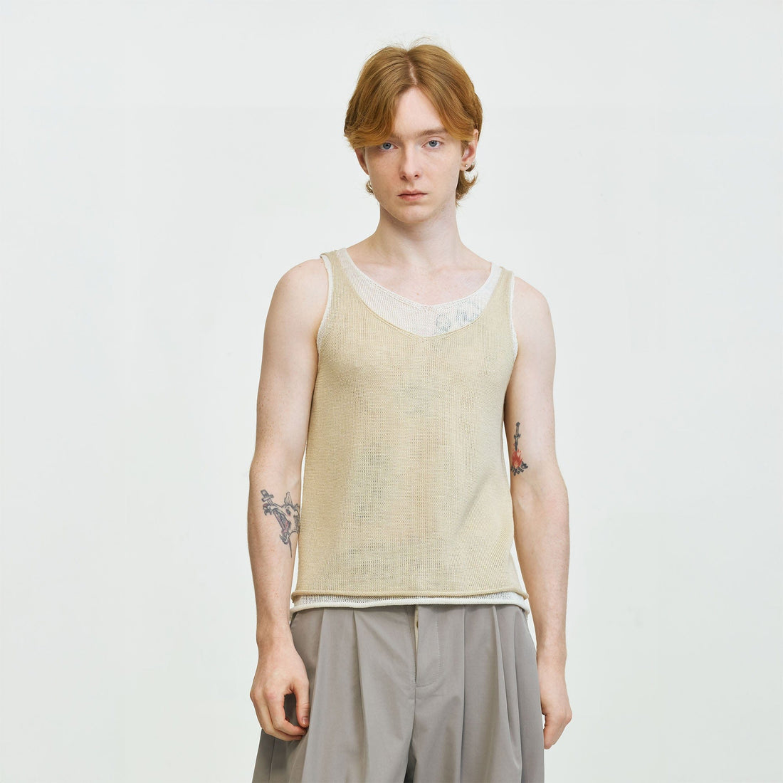 LEONSENSE Contrast Layered V-Neck Knit Tank Top-Tank Top-One Size-Black-Free Shipping Leatheretro