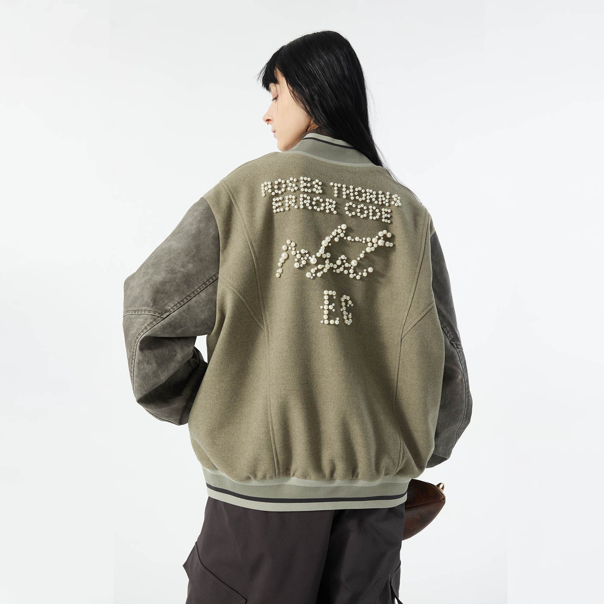 ERROR CODE ROBOT Pearl Embellished Paneled Varsity Jacket-Jacket-S-Free Shipping Leatheretro
