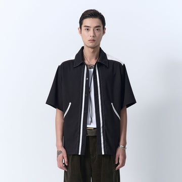 IN EXISTENCE Contrast-Panel Stitch Half Shirt-Half shirt-S-Free Shipping Leatheretro